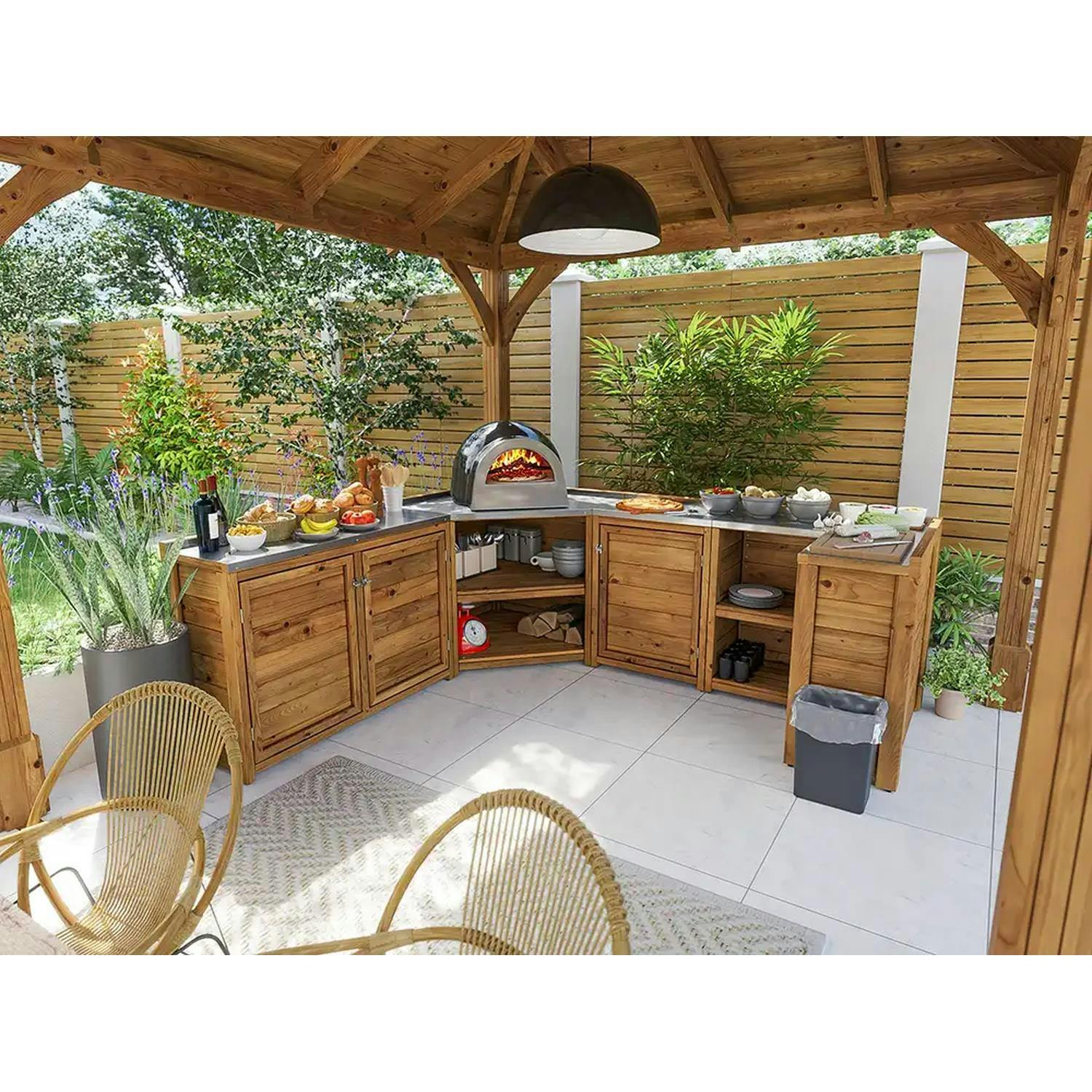 Dunster House Wooden Garden Kitchen Unit C-Configuration With Stainless Steel Countertop, W2.5m X D2m / W7'9" X D6'9"
