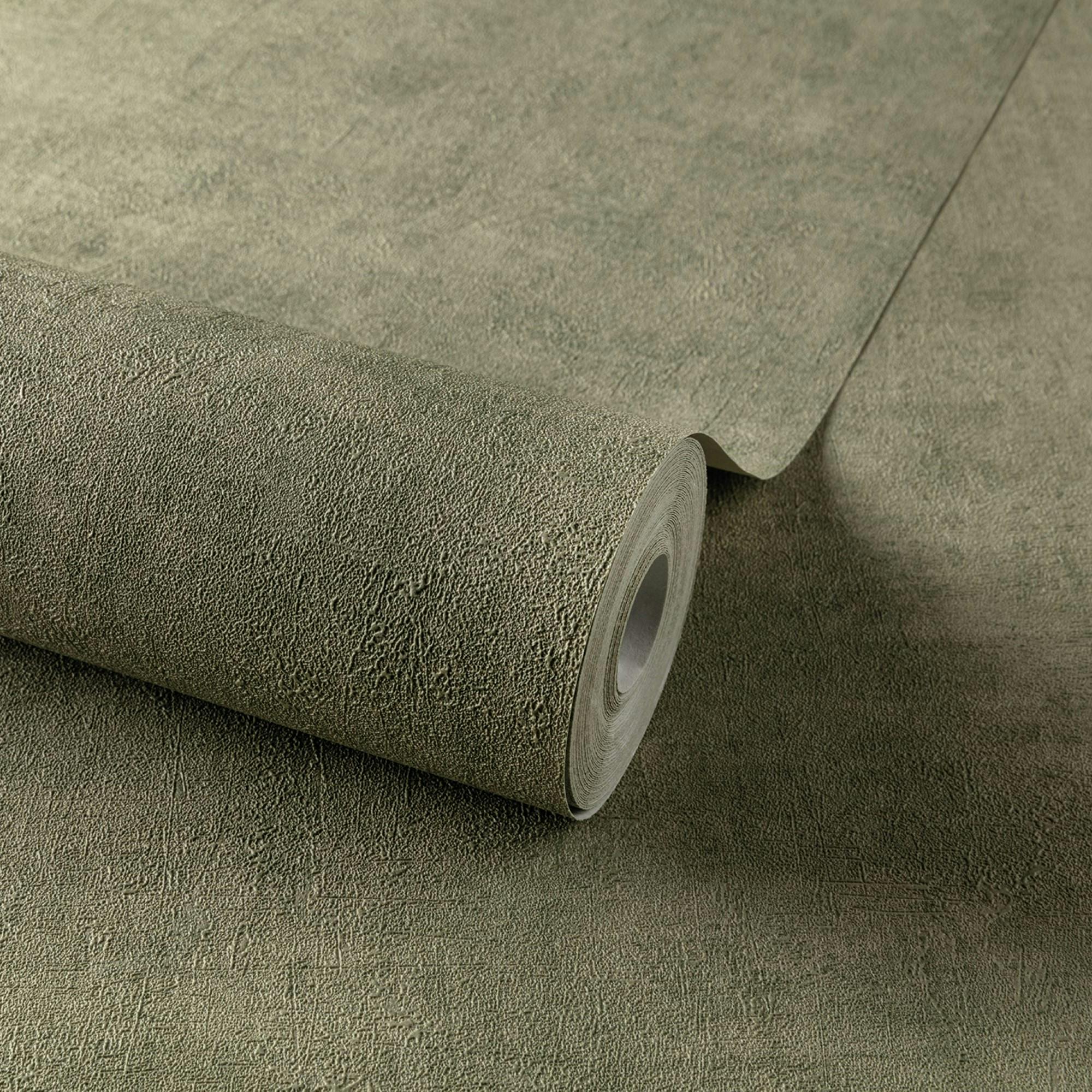 Rackhams Green Annabella Distressed Plaster Textured Wallpaper, Deep Sage
