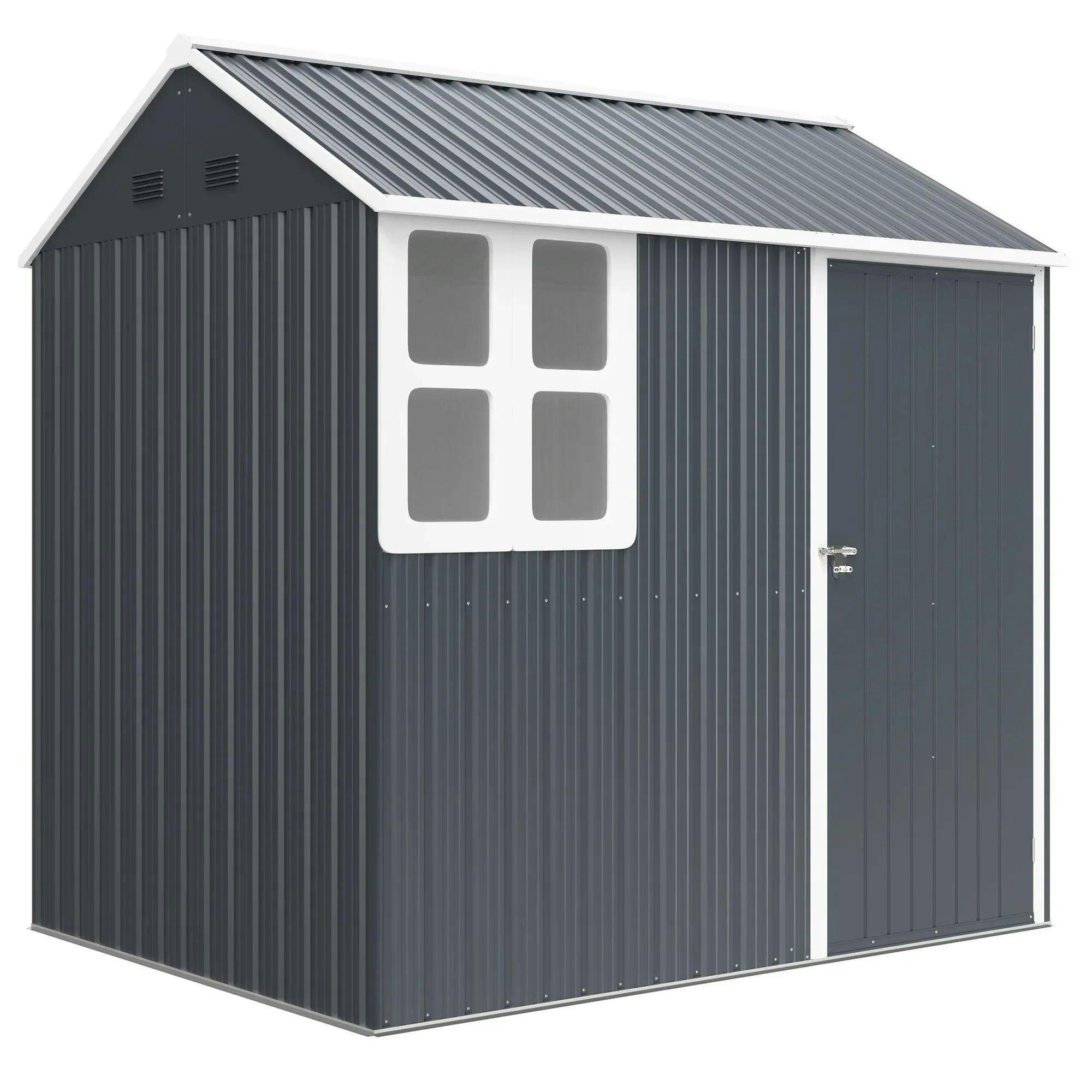 Outsunny Unisex Dark Grey X 6 Ft Metal Garden Shed Outdoor Storage Shed With Doors Window Sloped Roof, Size 7 - Image 5