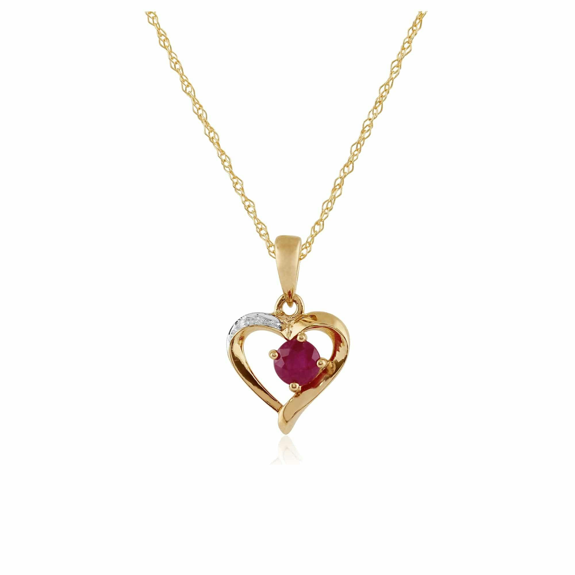 Gemondo Yellow/Gold Classic Round Ruby & Diamond Heart Pendant In 9Ct