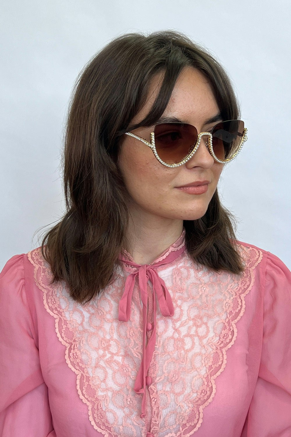 Svnx Gold/Brown Upper Rimless Pearl Sunglasses In - One Size