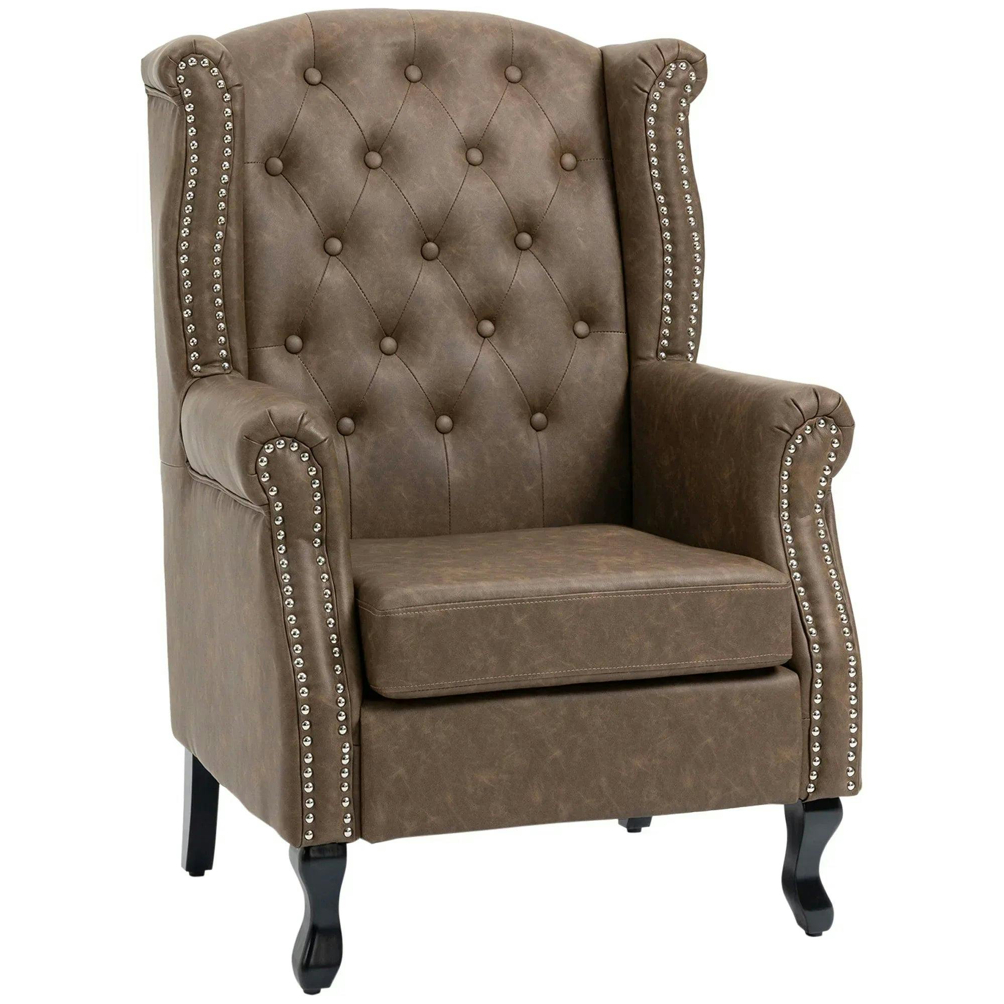 Rackhams Brown Wingback Accent Chair Tufted Chesterfield-Style Armchair With Nail Head Trim For Living Room Bedroom - Image 7
