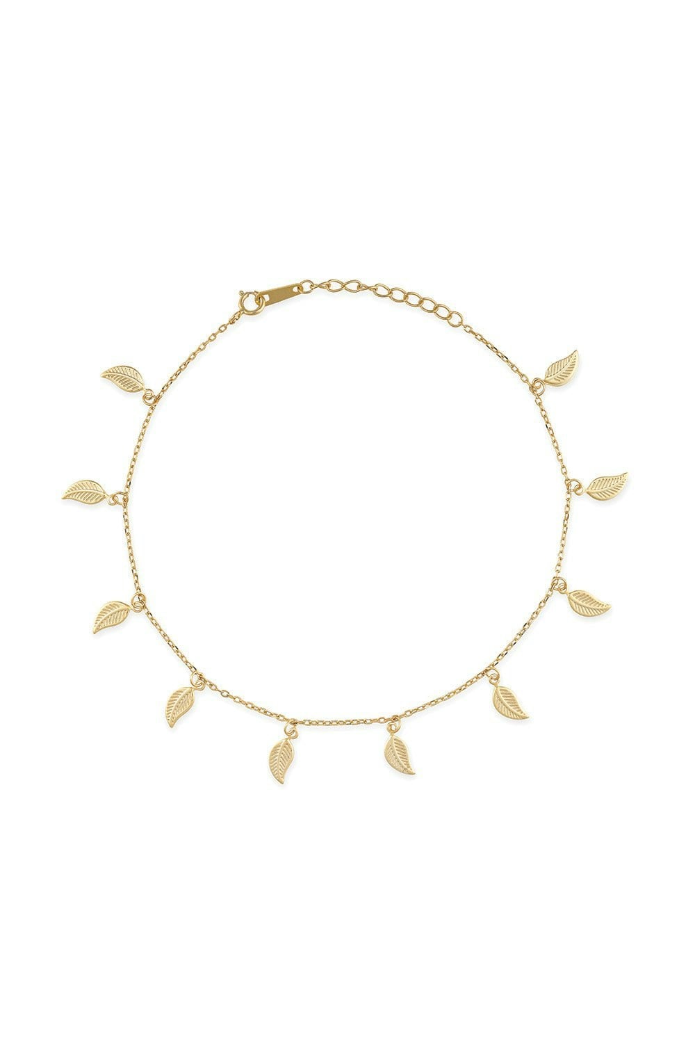 Elk & Bloom Gold Delicate 14K Plated Leaf Anklet - No Thank You - Standard Length