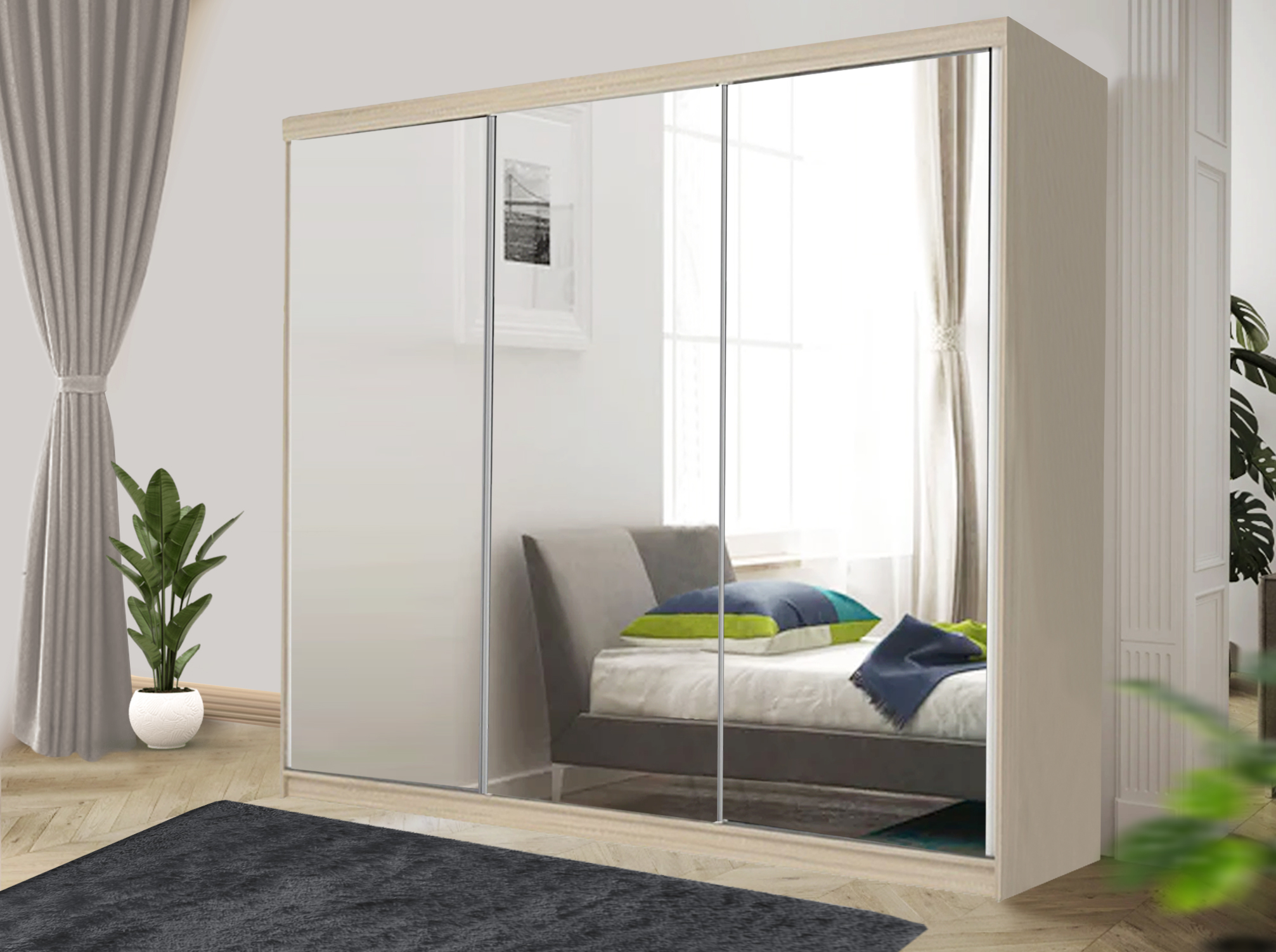 Rac3 White/Grey/Black Stylish Bedroom Sliding Wardrobe - Comes In /Oak And Width 100Cm/120Cm/150Cm/180Cm/203Cm/250Cm - 250Cm - Oak