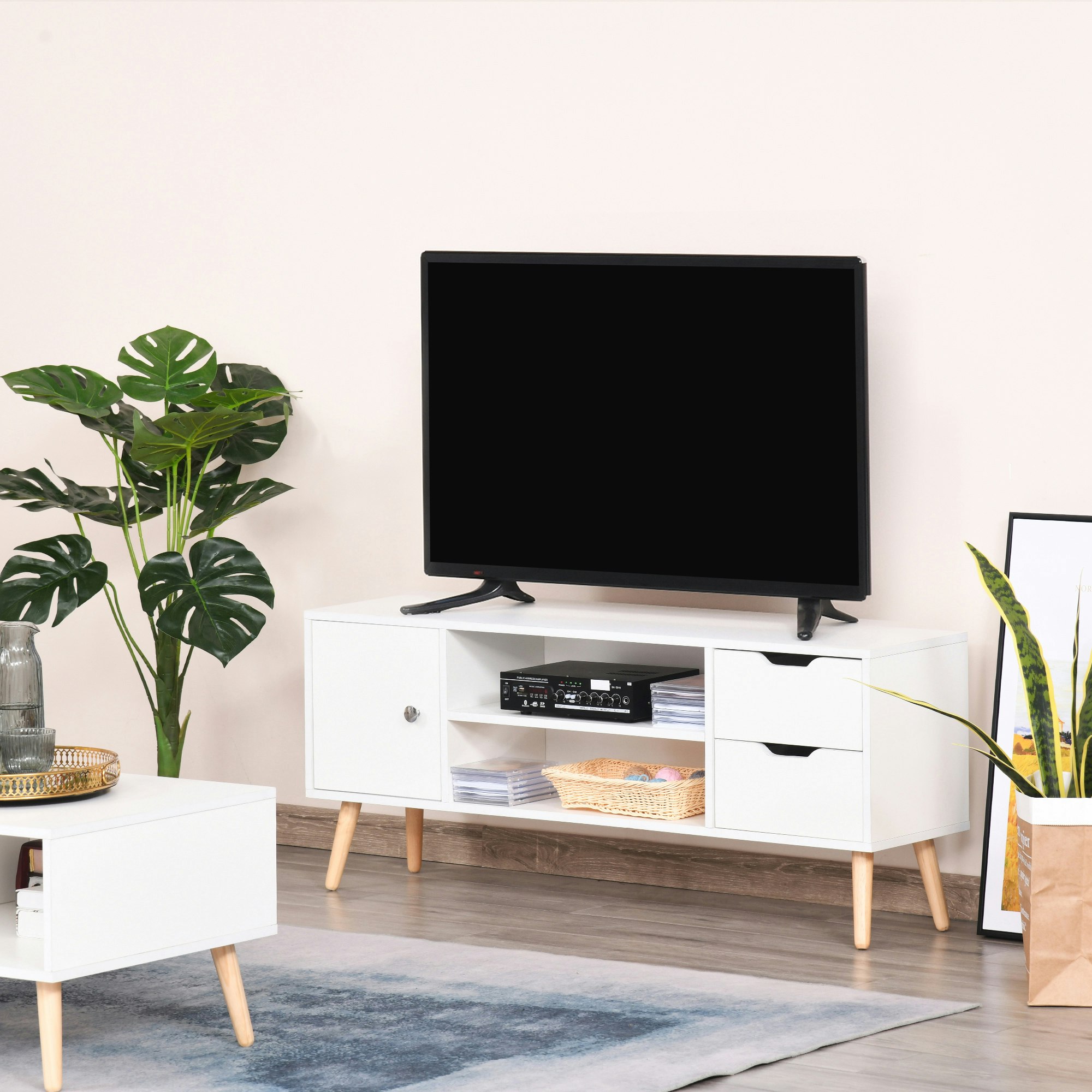 Rackhams White Modern Tv Stand W/ Storage Shelf Media Console Table Entertainment Center