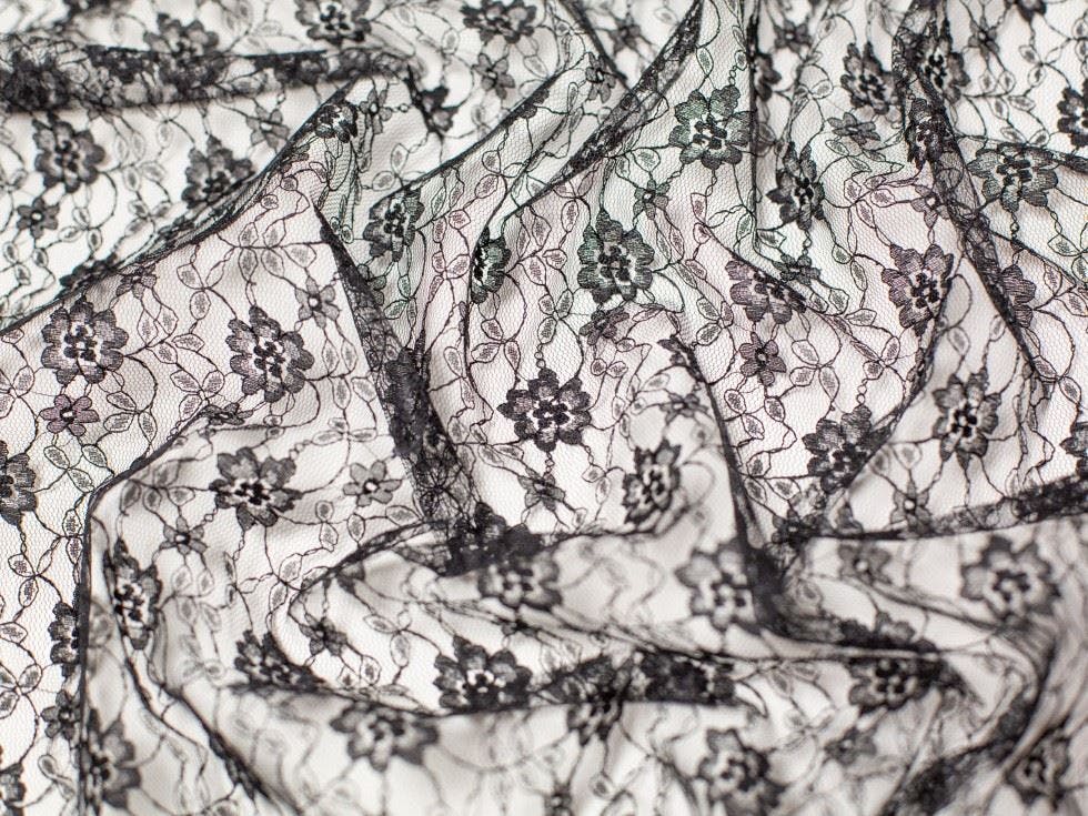 Minerva Core Range Black Minerva Delicate Lace Fabric - Flowers Design Dressmaking Fabric, 112.5 Cm / 45" Wide - Per Metre