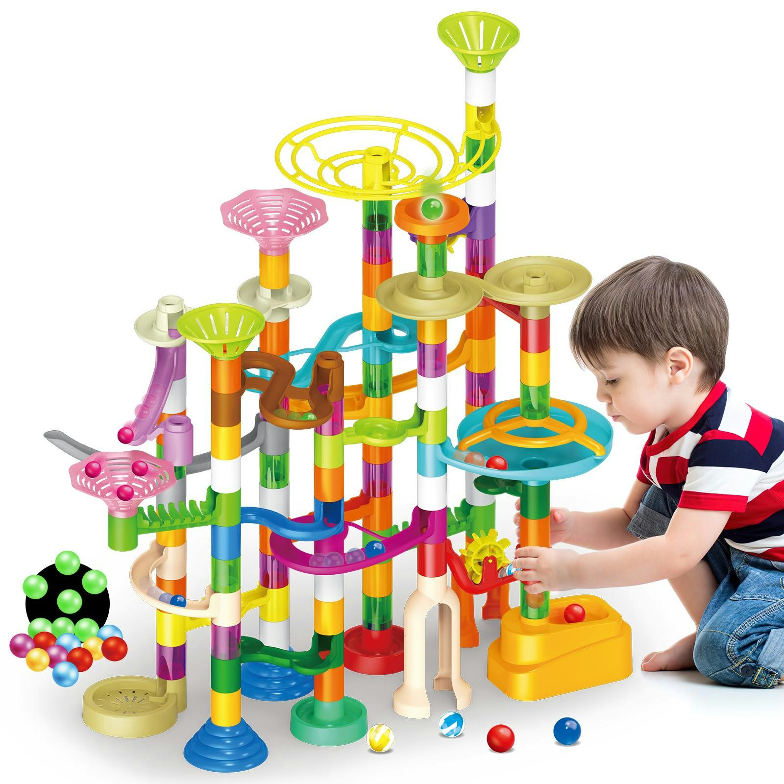 Deao Toys Dark Kids' Marble Rolling Ball Track Set – Assembling Slides And Space Pipe Building Blocks
