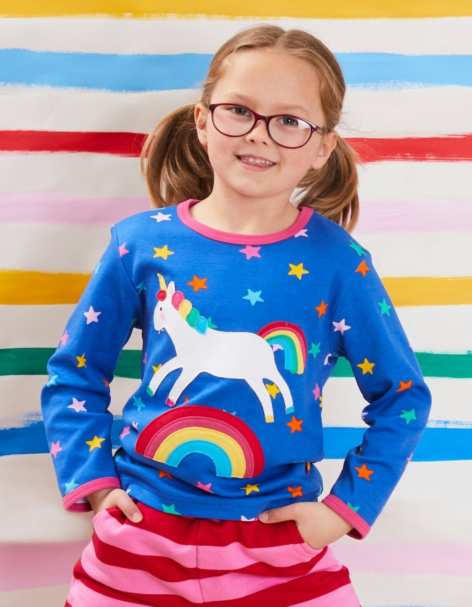 Toby Tiger Organic Rainbow Unicorn Applique Long-Sleeved T-Shirt - 3-6M 68Cm