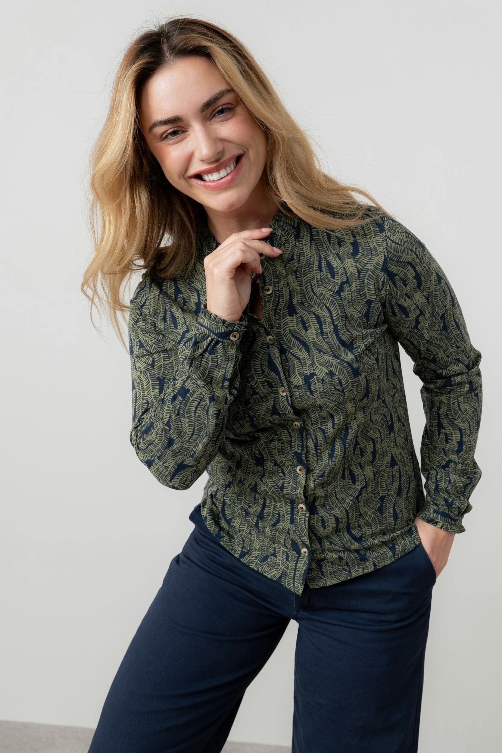 Lily & Me Hannah Organic Cotton Jersey Frill Shirt Navy - 16 - Navy