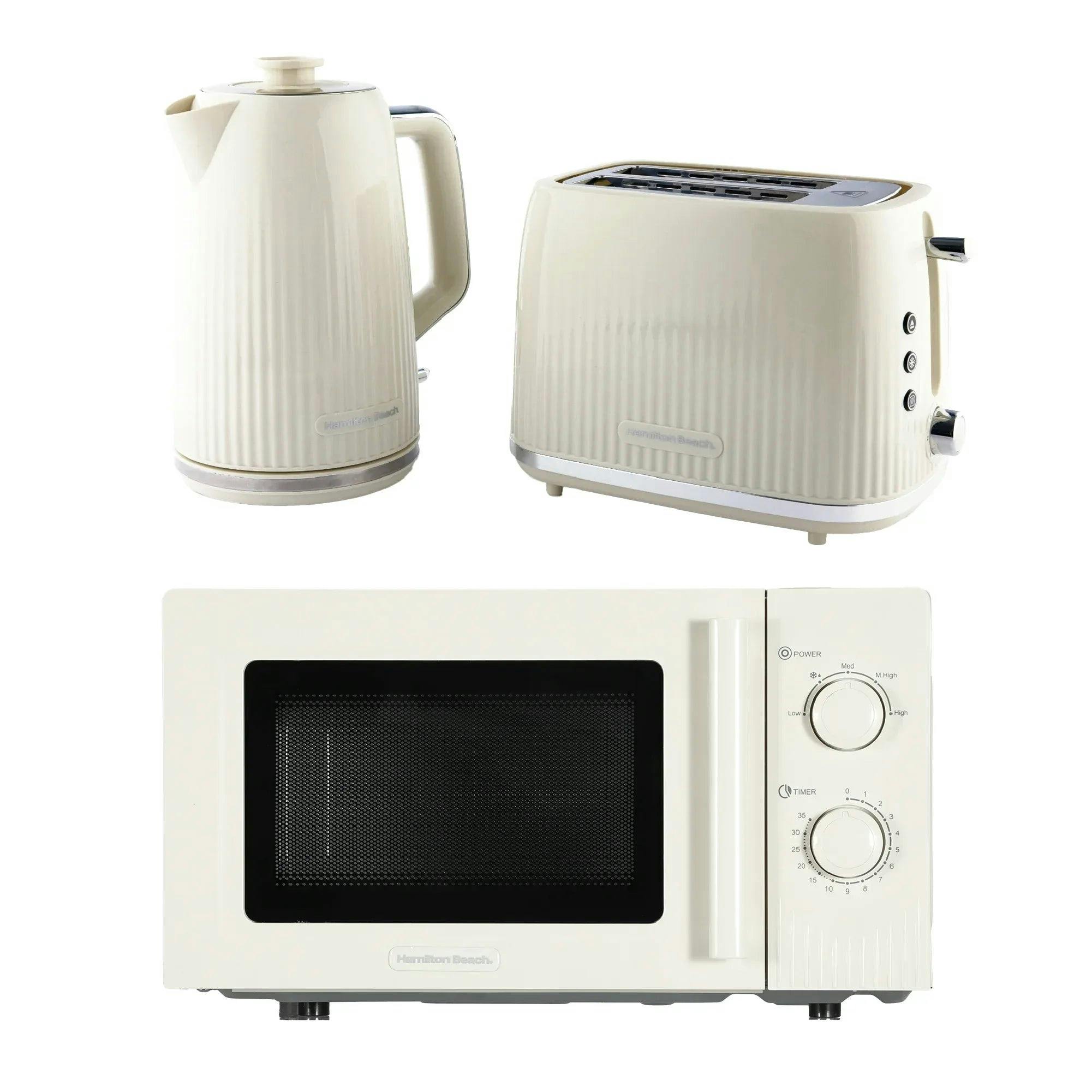 Hamilton Beach White Miami Kettle, Toaster & Microwave Set - Sand
