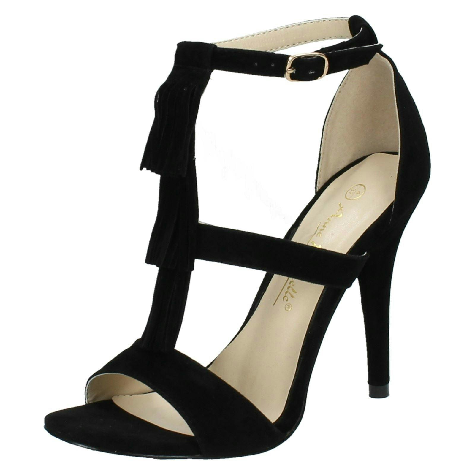 Anne Michelle Women's Black Heeled Sandals With Ankle Buckle - Uk 4