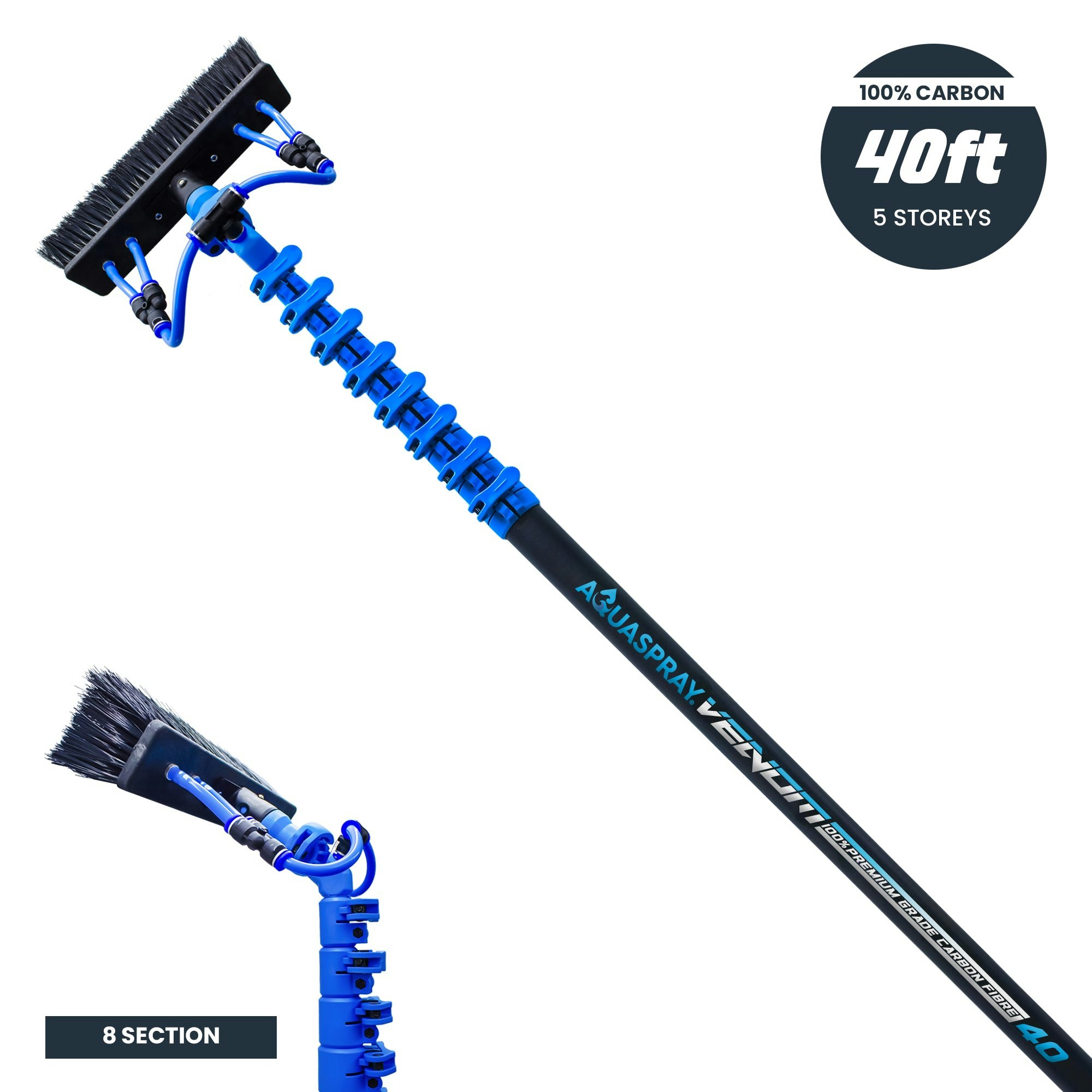 Aquaspray Aquaspray® Venom 40Ft 100% Carbon Fibre Waterfed Window Cleaning Pole 8-Section