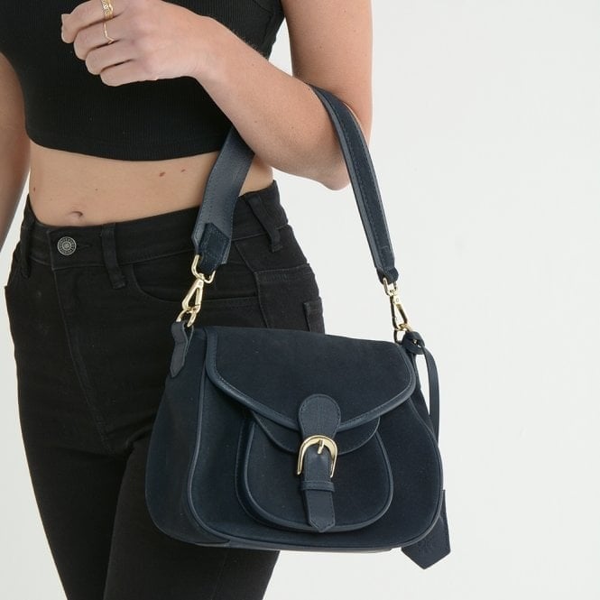 Ashwood Blue Flap Over Suede Handbag - One Size - Navy - Leather