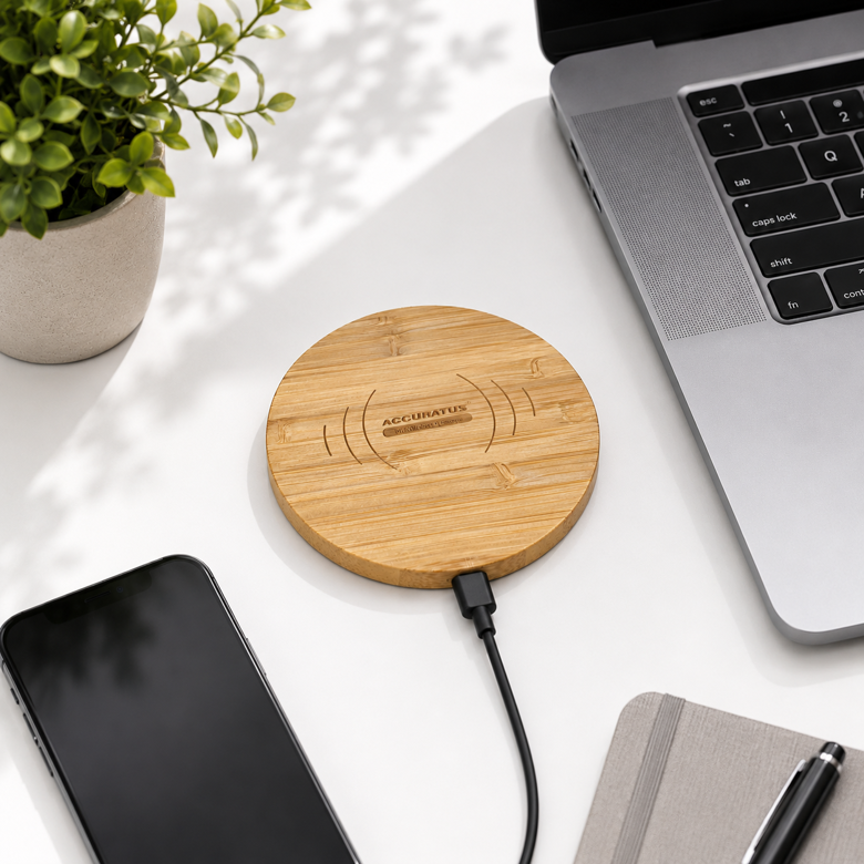 Accuratus Charge 100 Mobile Phone Charger - Bamboo 10W Wireless Qi Fast Induction Charger