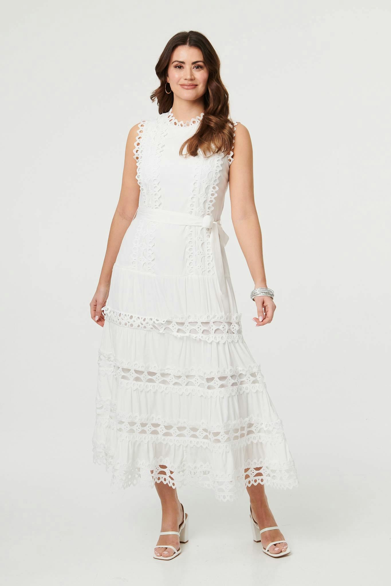 Izabel London White Lace Layer Sleeveless Tie Maxi Dress - 18