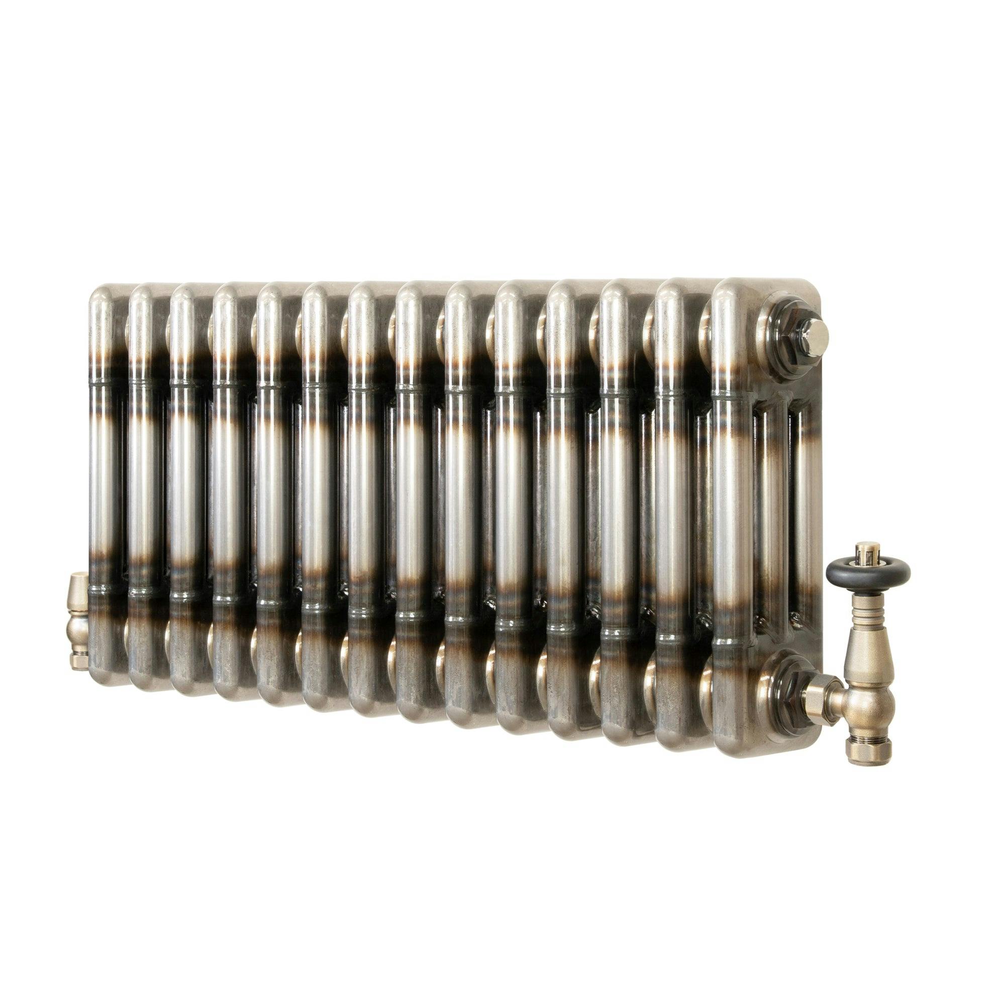 Monstershop Traditional 3 Column Radiator & Valves - 300Mm X 650Mm - Raw Metal