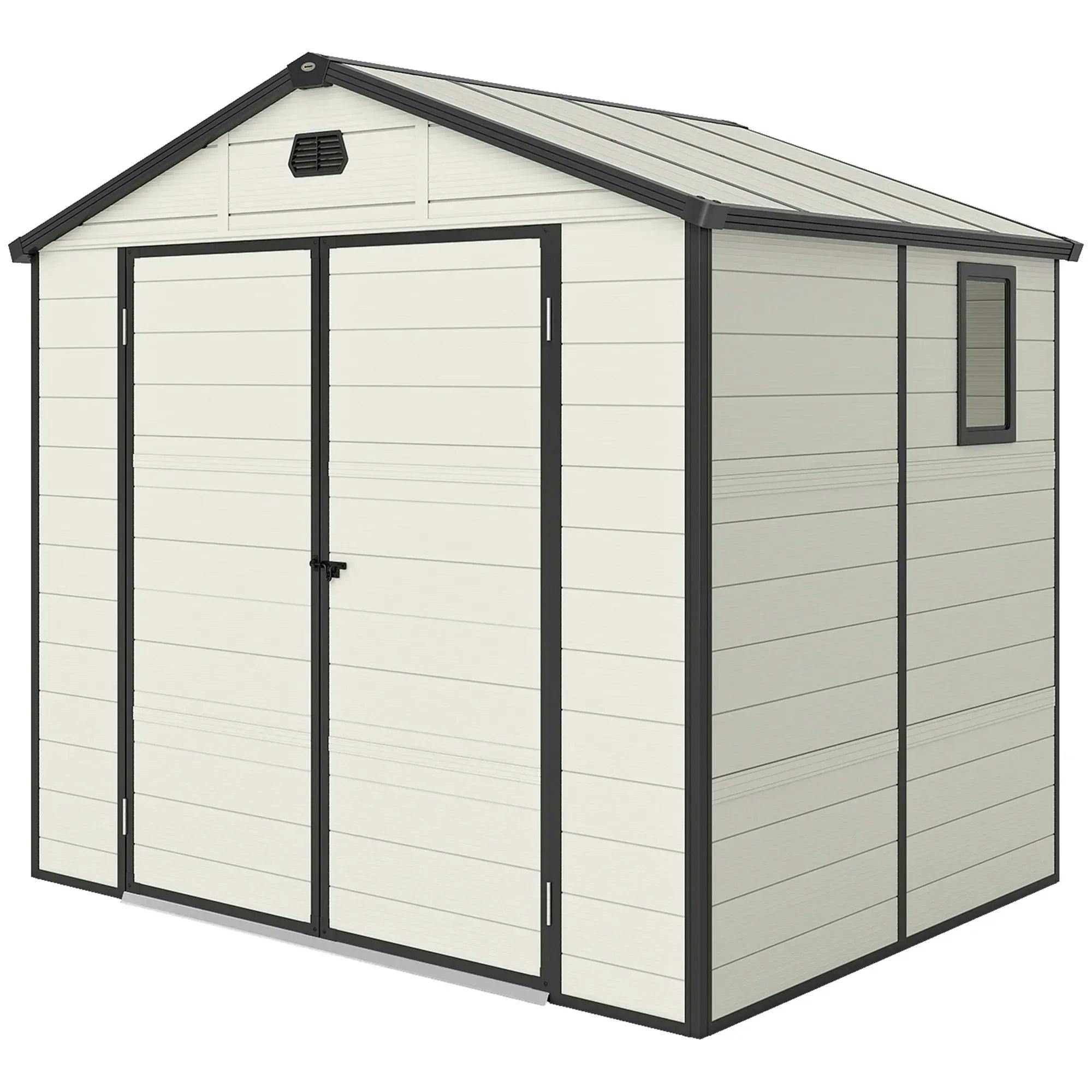 Outsunny 8 X 6Ft Garden Shed Storage W/ Foundation Kit, Vents, Cream White - Image 5
