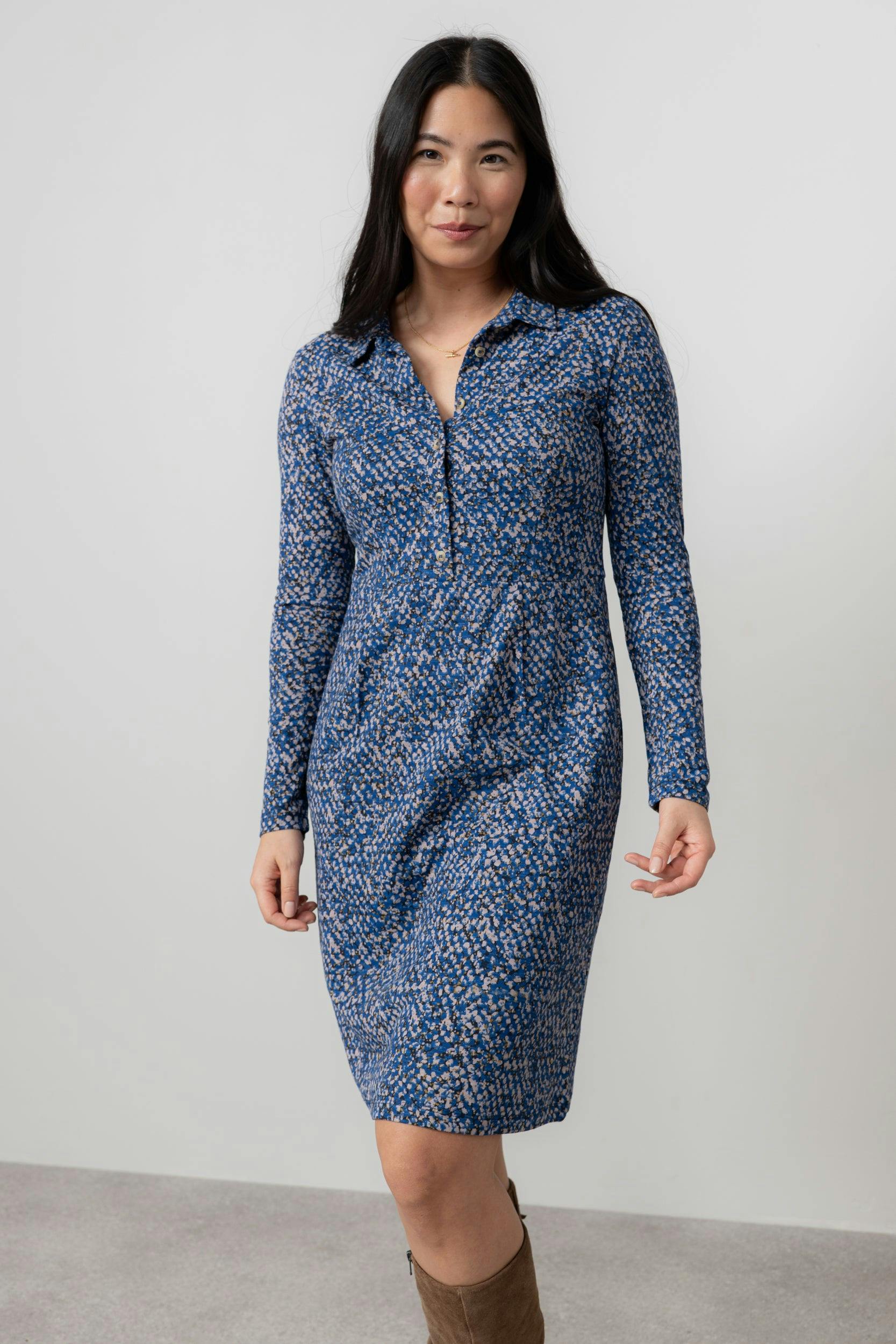Lily & Me Cobalt Elmore Organic Cotton Jersey Shirt Dress - 16