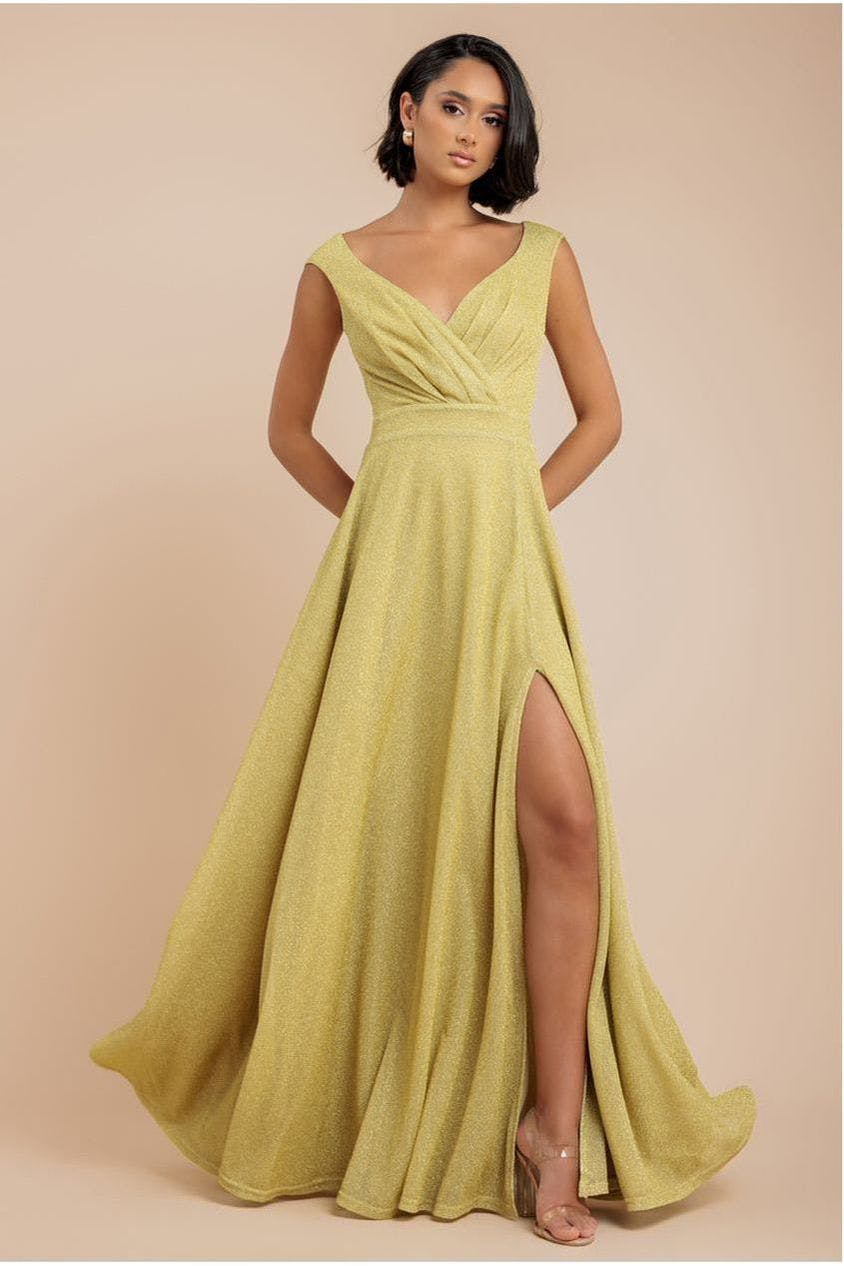Goddiva Gold Crossover Lurex Glitter Maxi Dress - By - 12