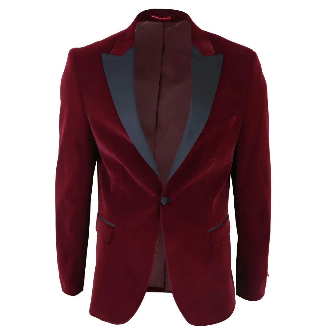 Truclothing Men's Black Wine Velvet Tux Blazer Satin Lapels Dinner Wedding Prom Tie - 52