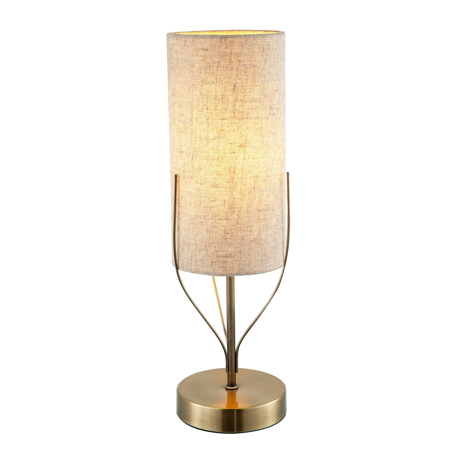 Rackhams Light Sleek Antique Brass Metal Table Lamp With Cylindrical Linen Shade