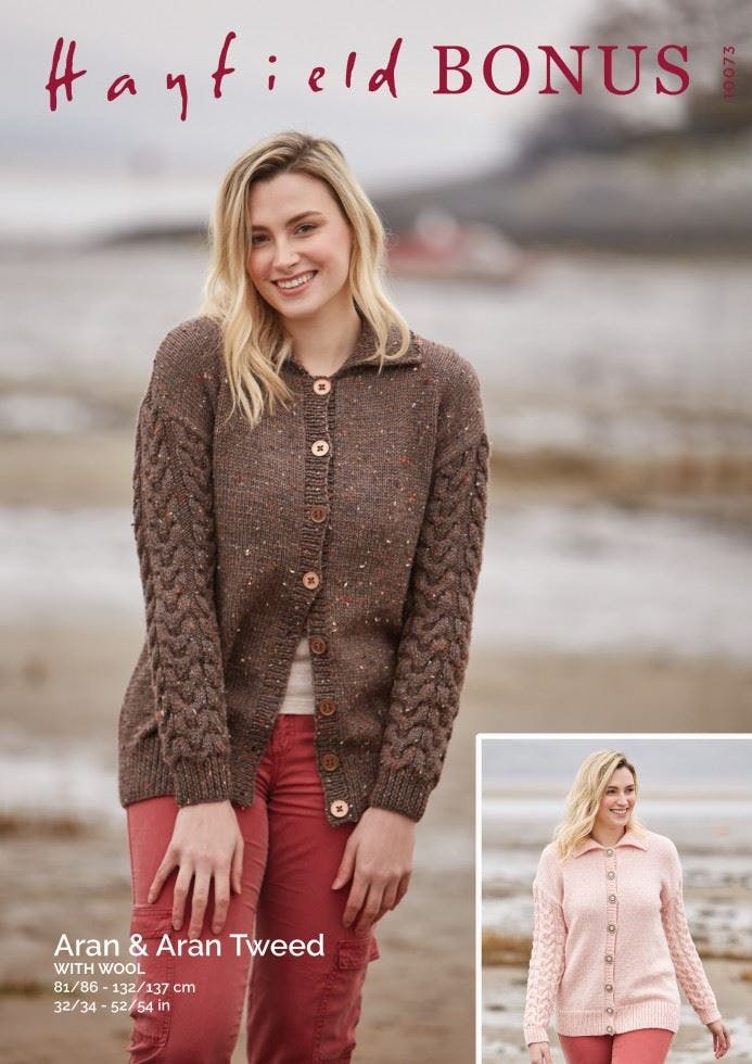 Hayfield Women's Bonus Aran & Bonus Aran Tweed Knitting Pattern 10073, Cardigans For 32 - 54 Inches