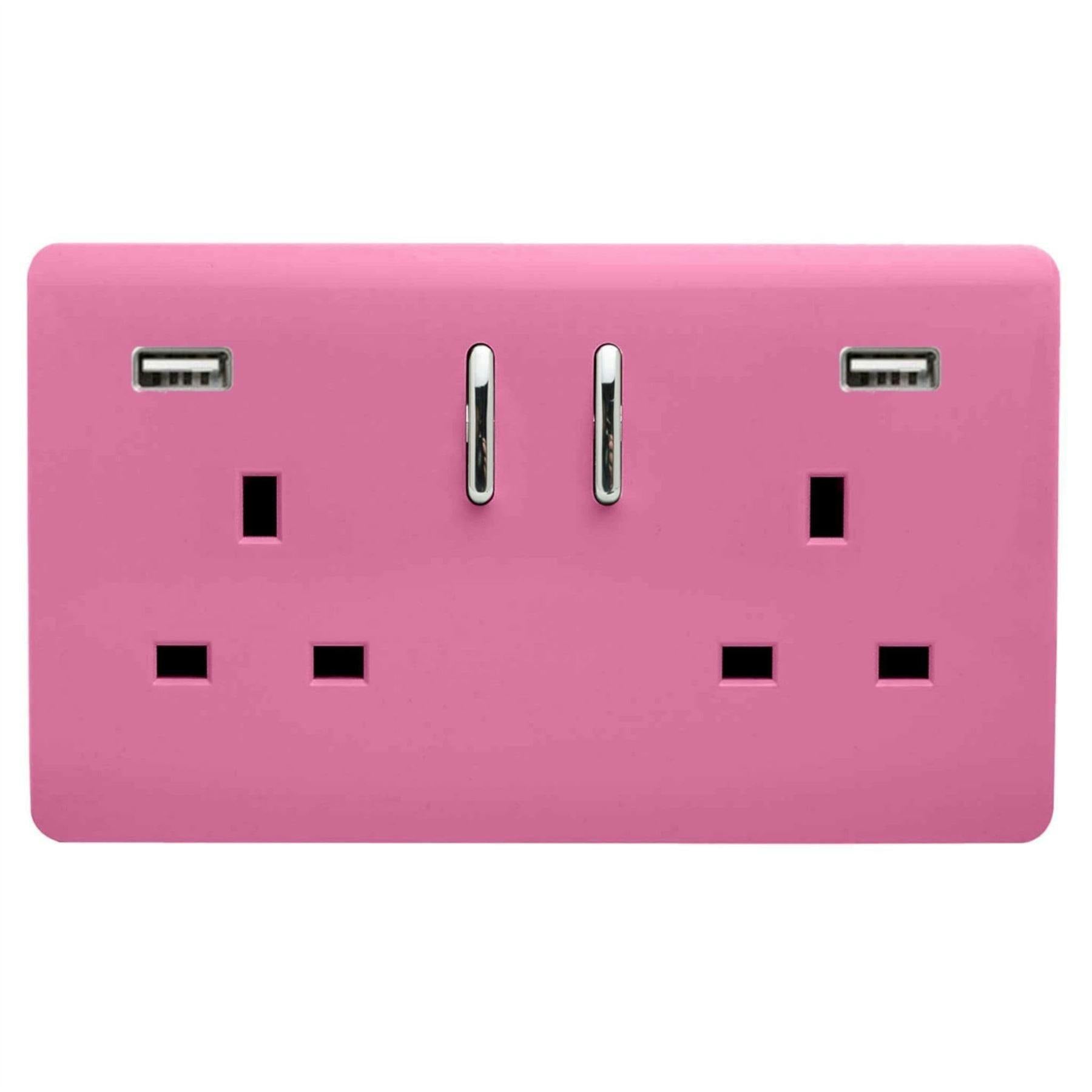 Trendi 2 Gang Modern Glossy 13 Amp 2 x 3.1A USB Switched Plug Socket Pink - Image 6