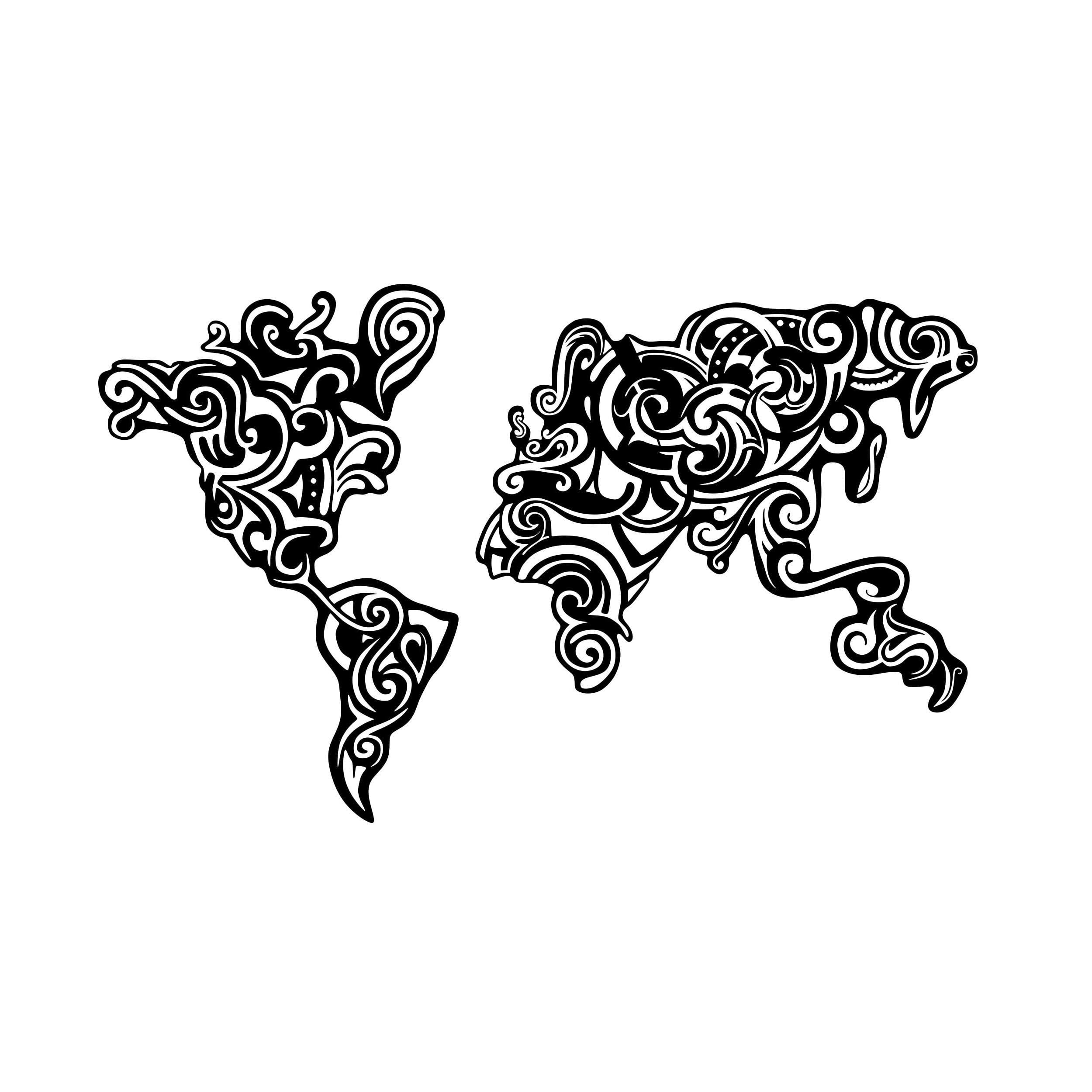Decortie Black Metal Modern World Map Wall Art - 61cm Tribal Design - Image 3