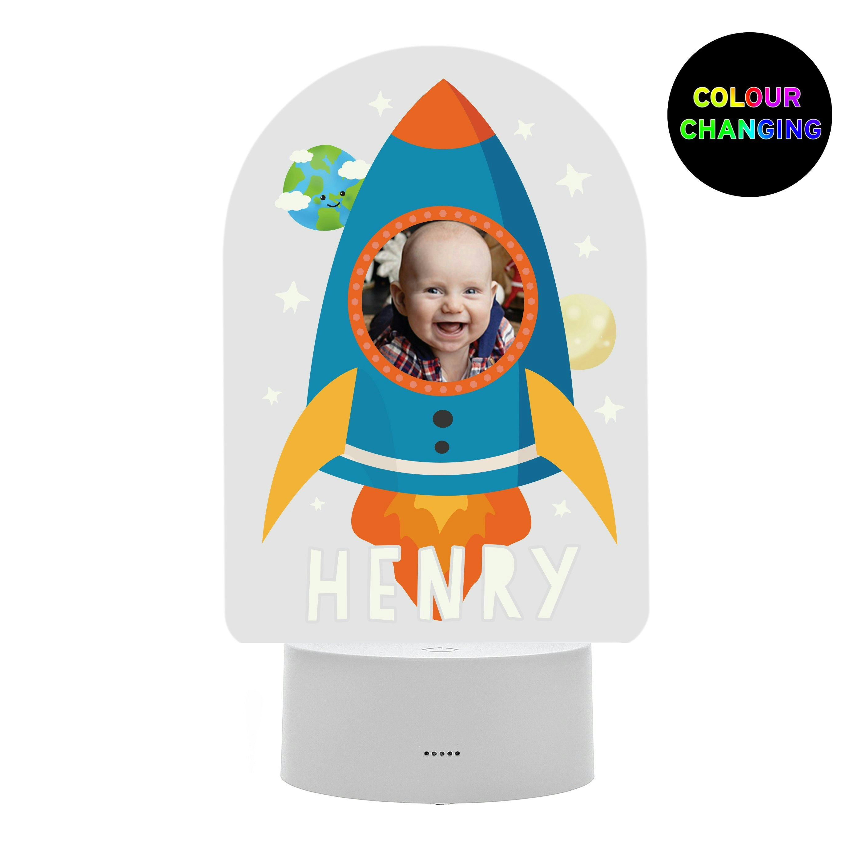 Rackhams Light Personalised Rocket Photo Upload Led Colour Changing Night
