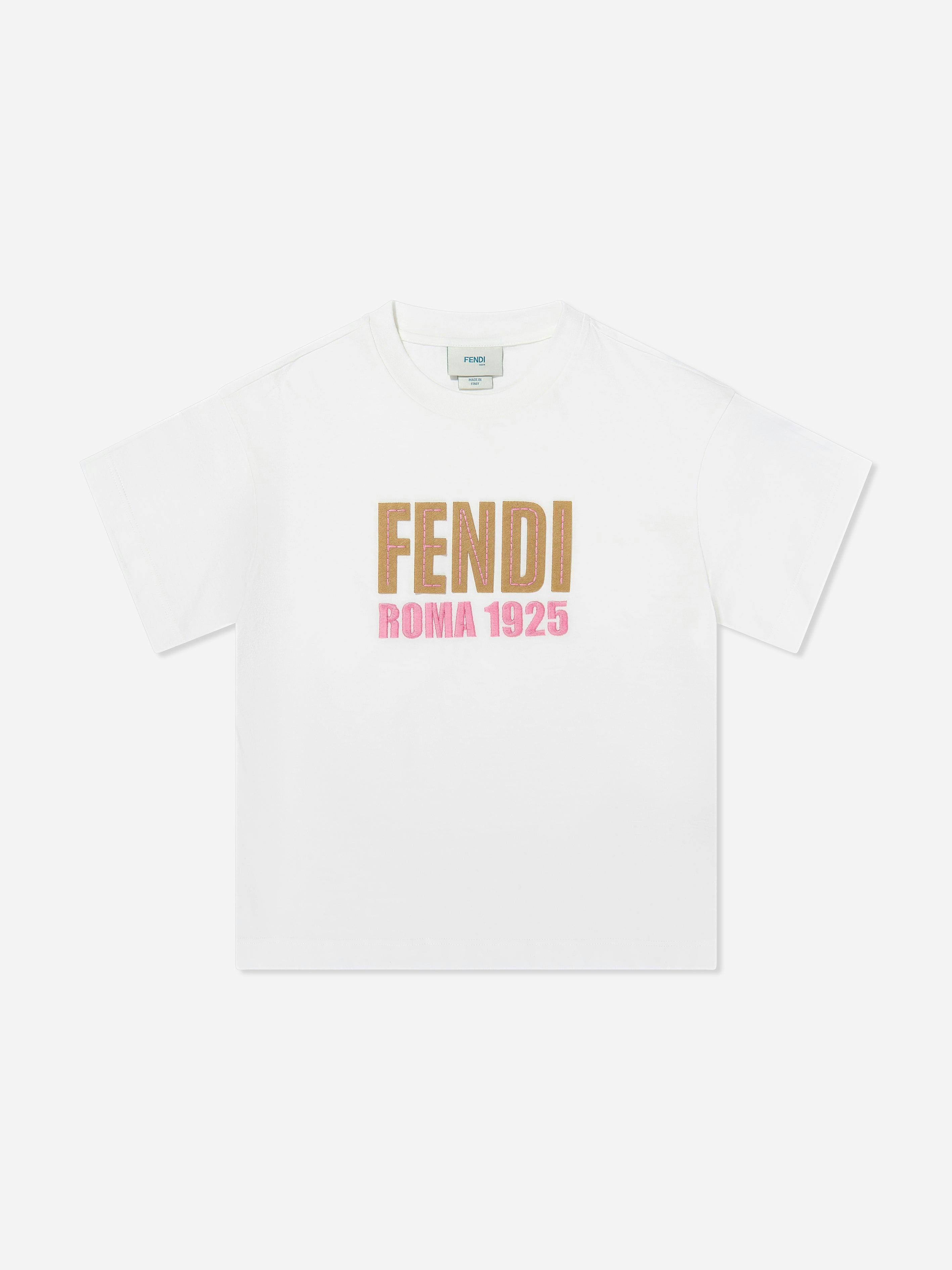 Fendi Kids Girls White Logo T-Shirt In - 6 Yrs