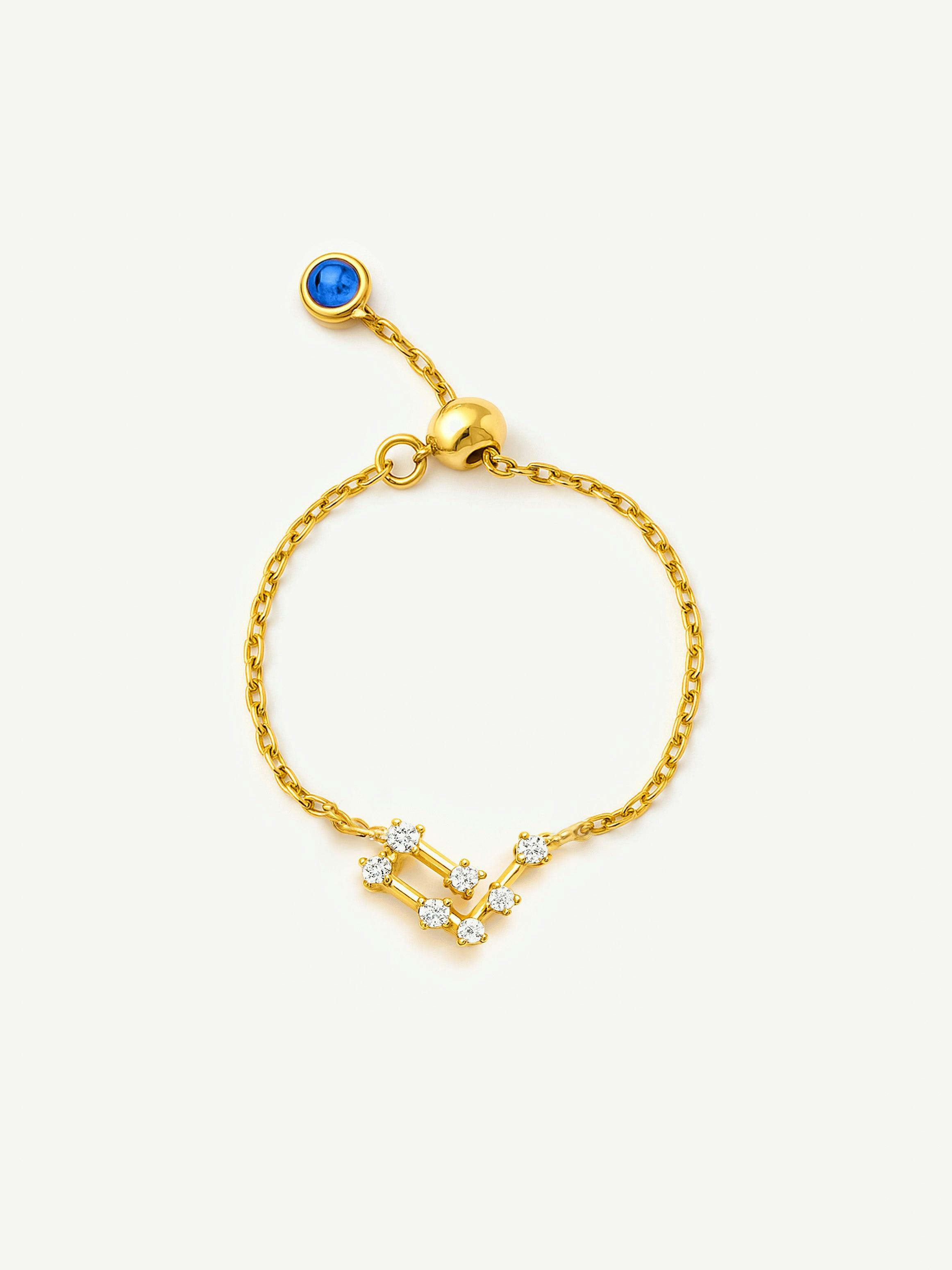 Muchv Gold/Silver Adjustable Constellation Chain Ring - Or Plated - Taurus