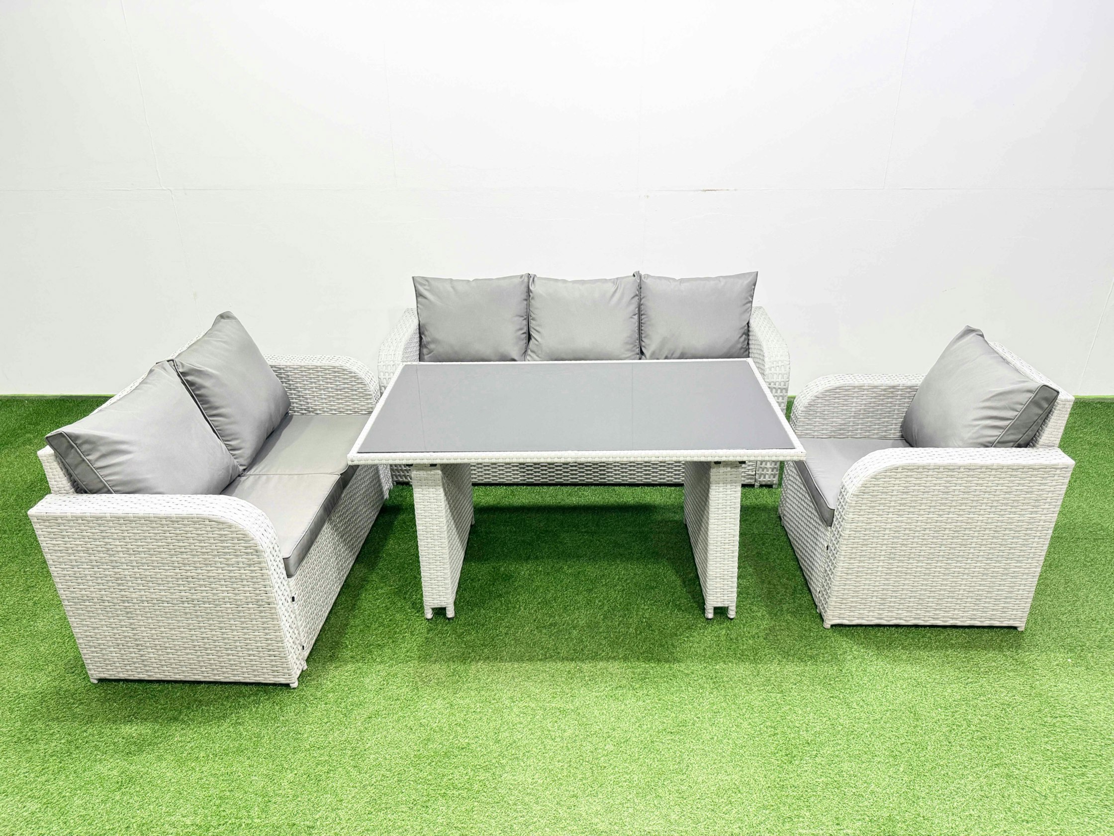 Fimous Light/Grey Rattan Outdoor Table Reclining Chair Sofa Set 6 Seater