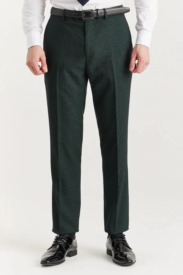 Paul Andrew Men's Green Regent - Plaid Check Trousers - 36W 32L