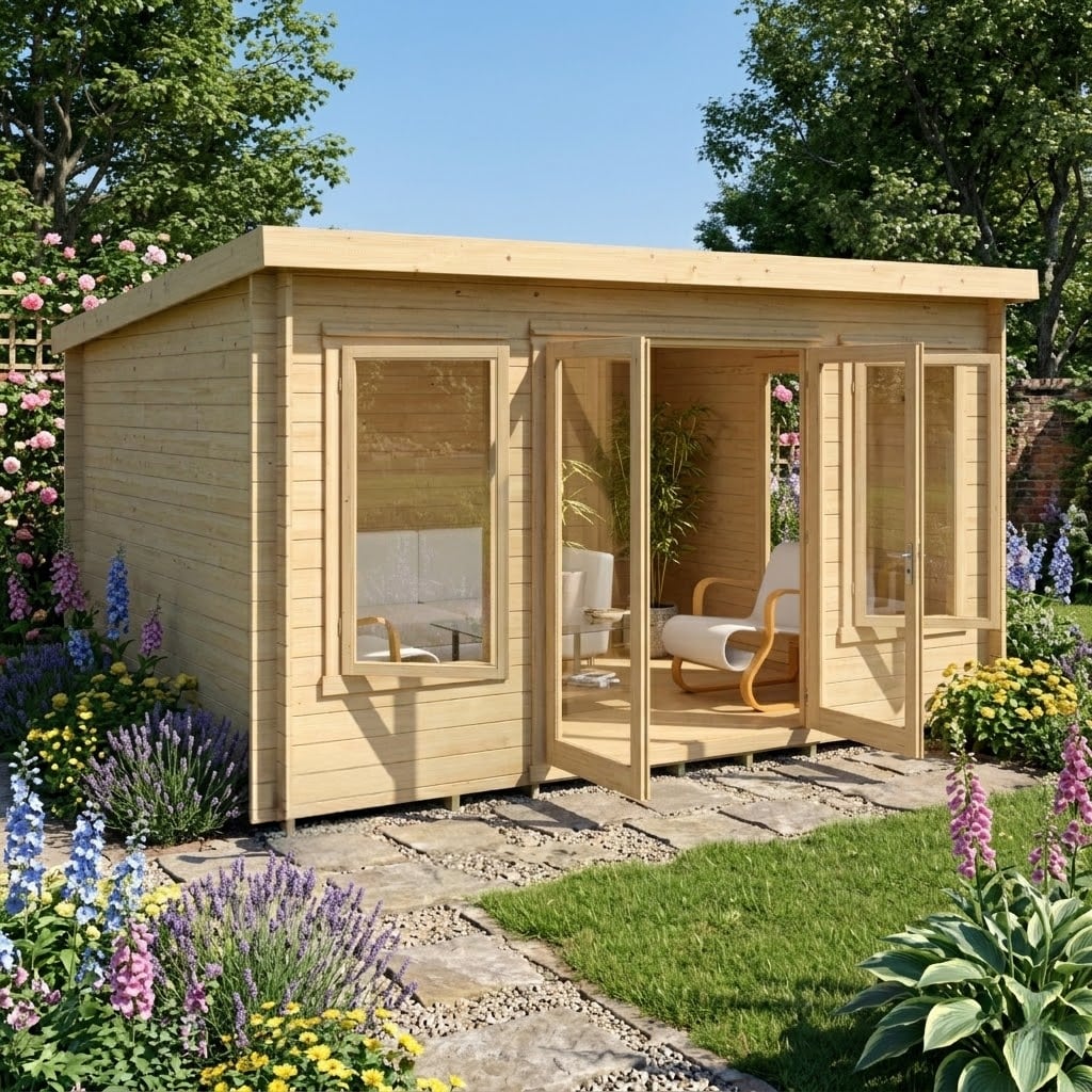 Rackhams Light/Grey Emneth 10Gx13 Pent Log Cabin 19Mm Interlock Cladding