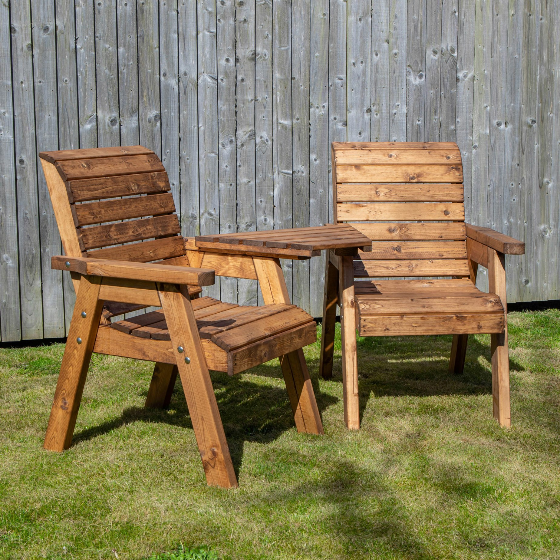 Rackhams Hand Made 2 Seater Chunky Rustic Wooden Garden Furniture Love Seat With Tray Assembled