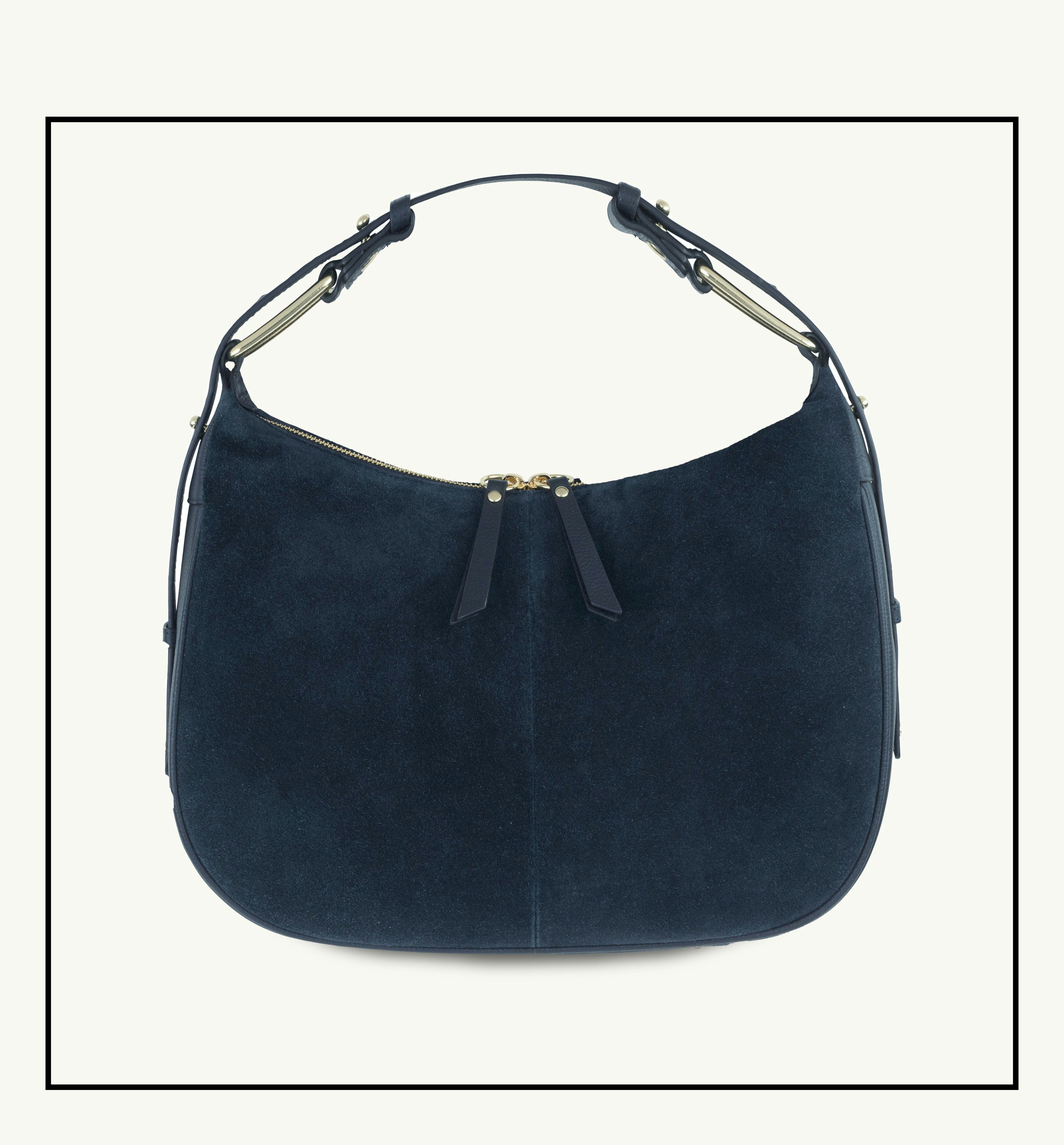 Apatchy London Gold The Charlie Navy Suede Bag - Navy Small