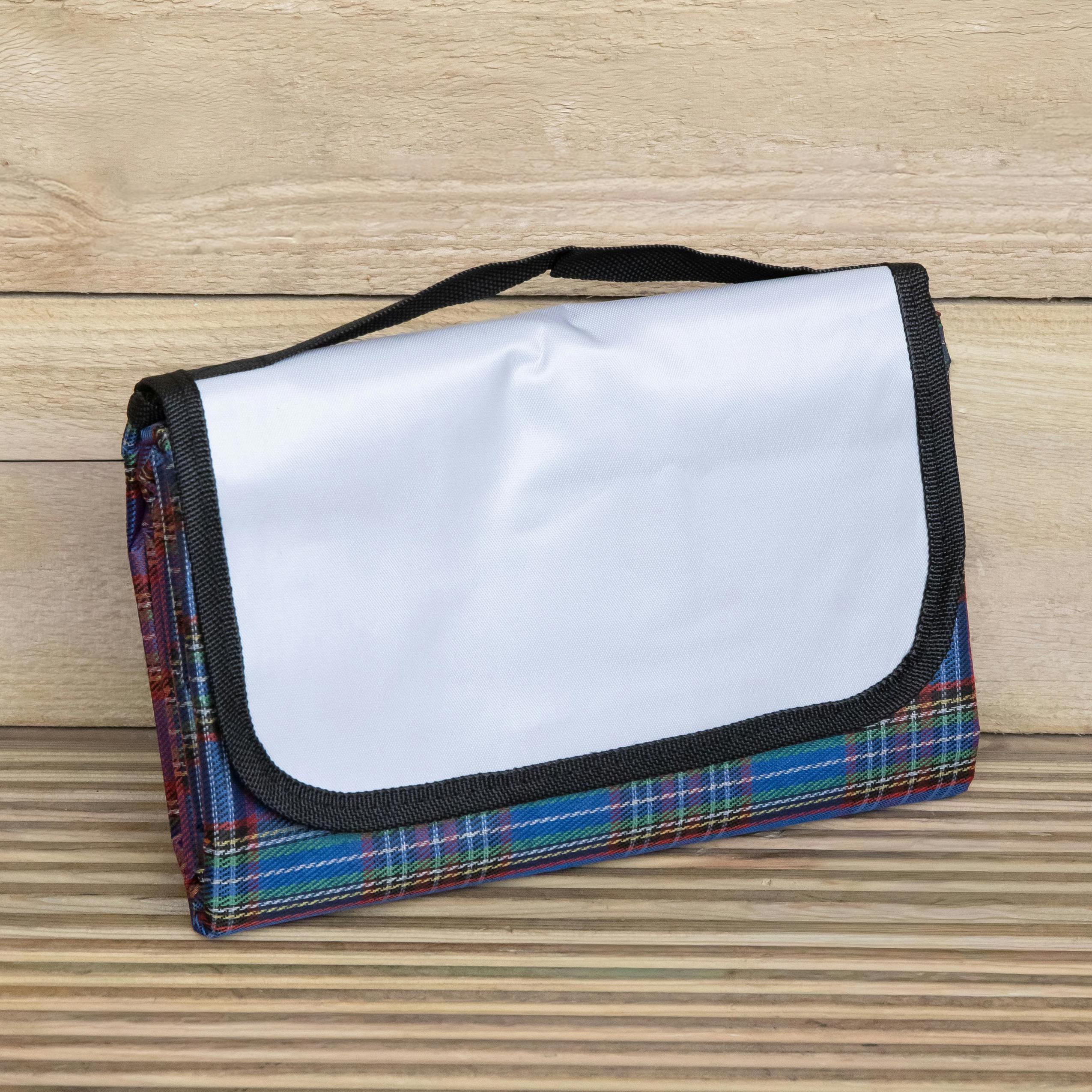 Rackhams Blue 1.50M X 1.15M Waterproof Patterned Picnic Blanket Rug With Carry Handle In