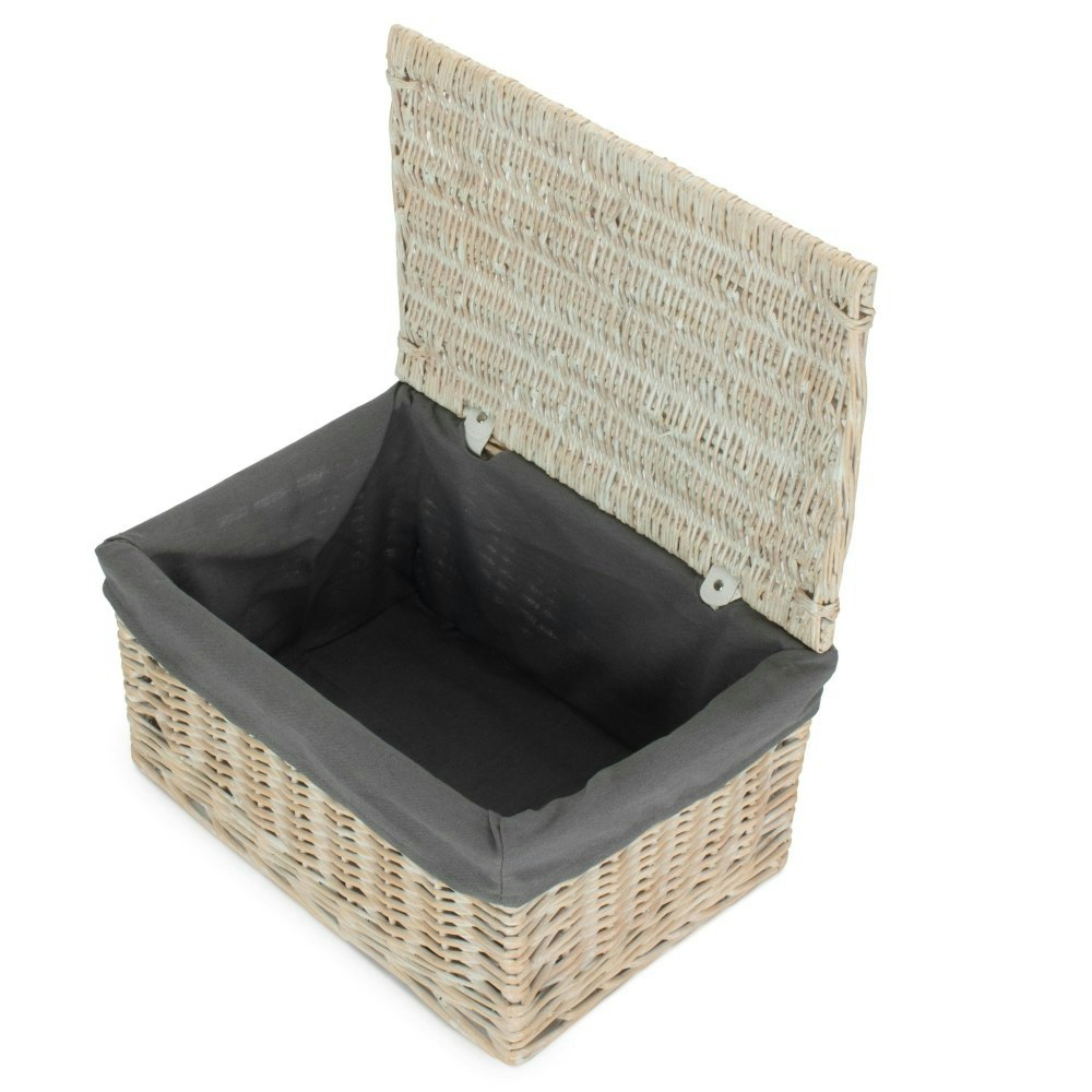 Rackhams Grey Whitewash Steamed Cotton Lined Wicker Storage Basket - Large