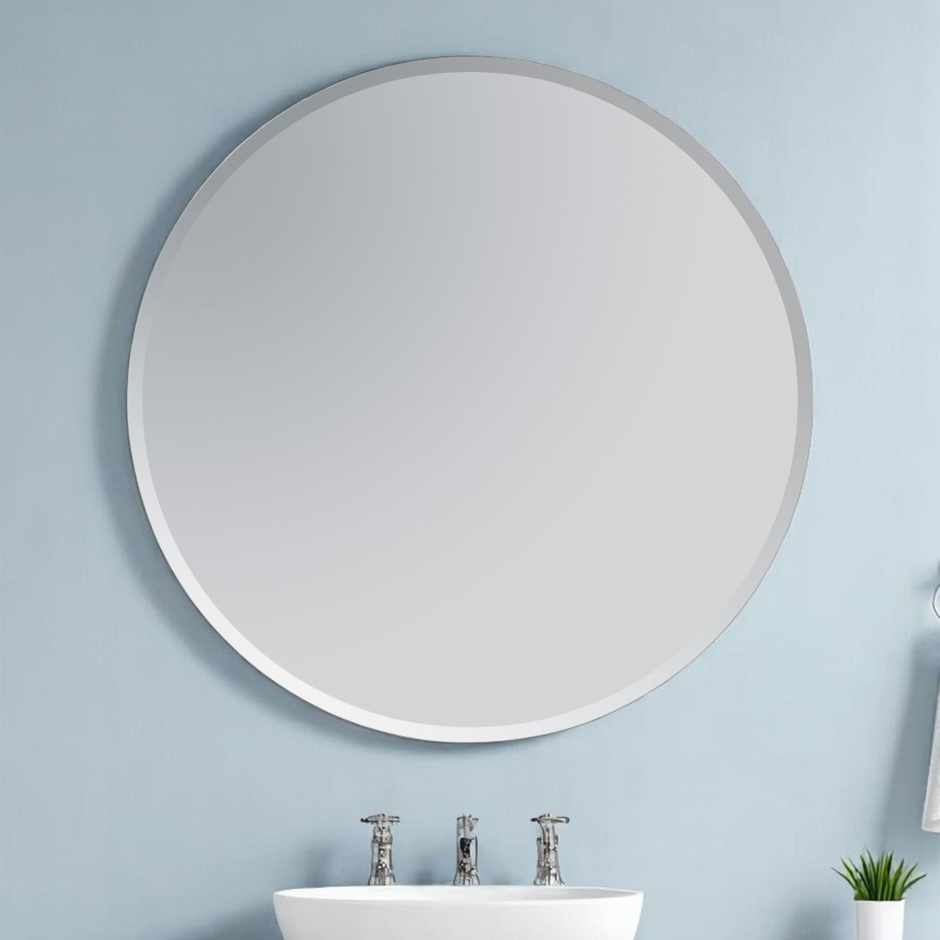 Showerdrape Light Fitzrovia Round Wall Mounted Frameless Bevelled Edge Bathroom Mirror 45 X 45Cm