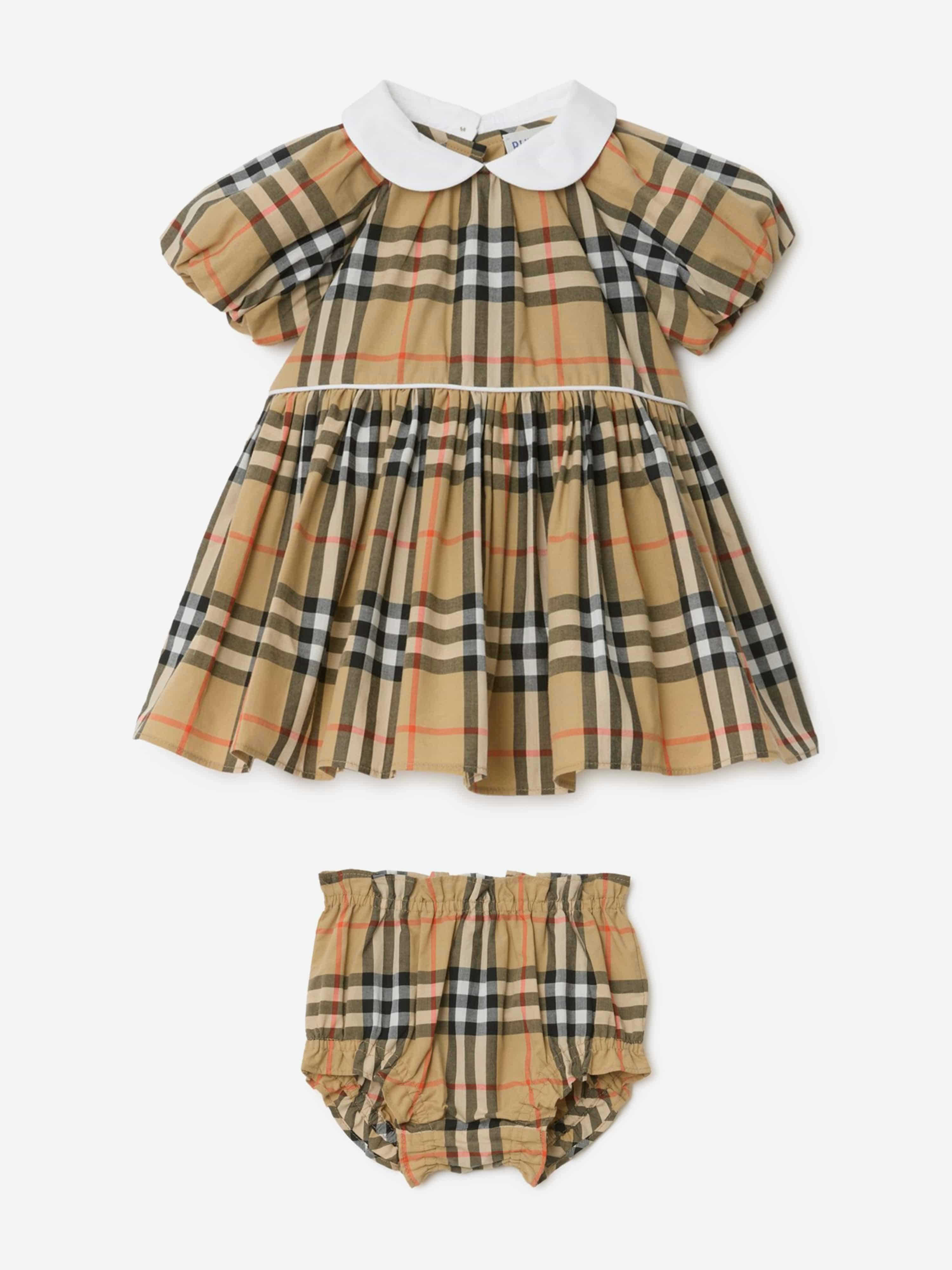 Burberry Kids Girls Beige Burberry Baby Aria Check Cotton Dress In - Camel - 6 Mths