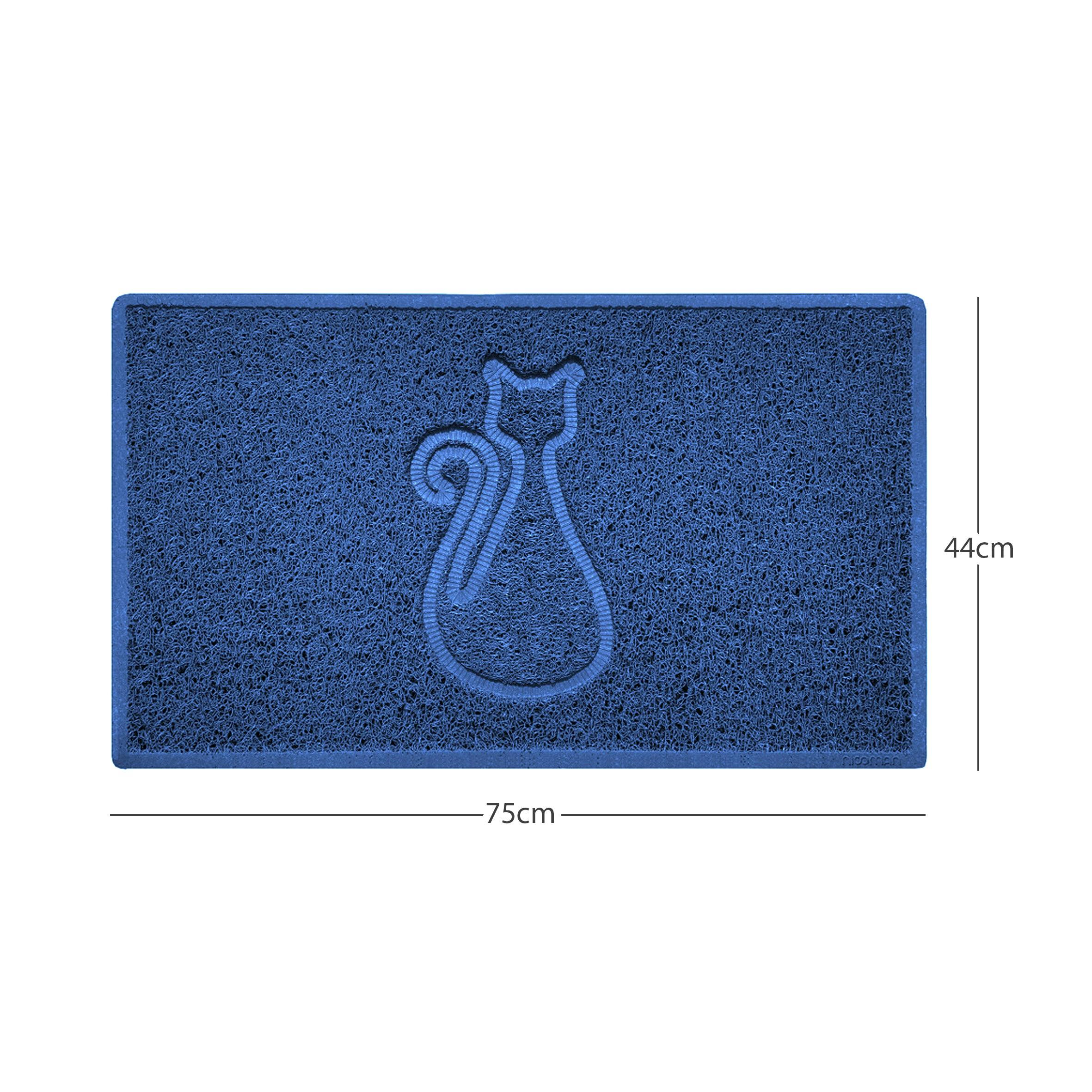 Nicoman Blue "Cat" Embossed Loofah Textured Spaghetti Door Mat - 75Cm X 44Cm - Yes (Suitable For Indoors)