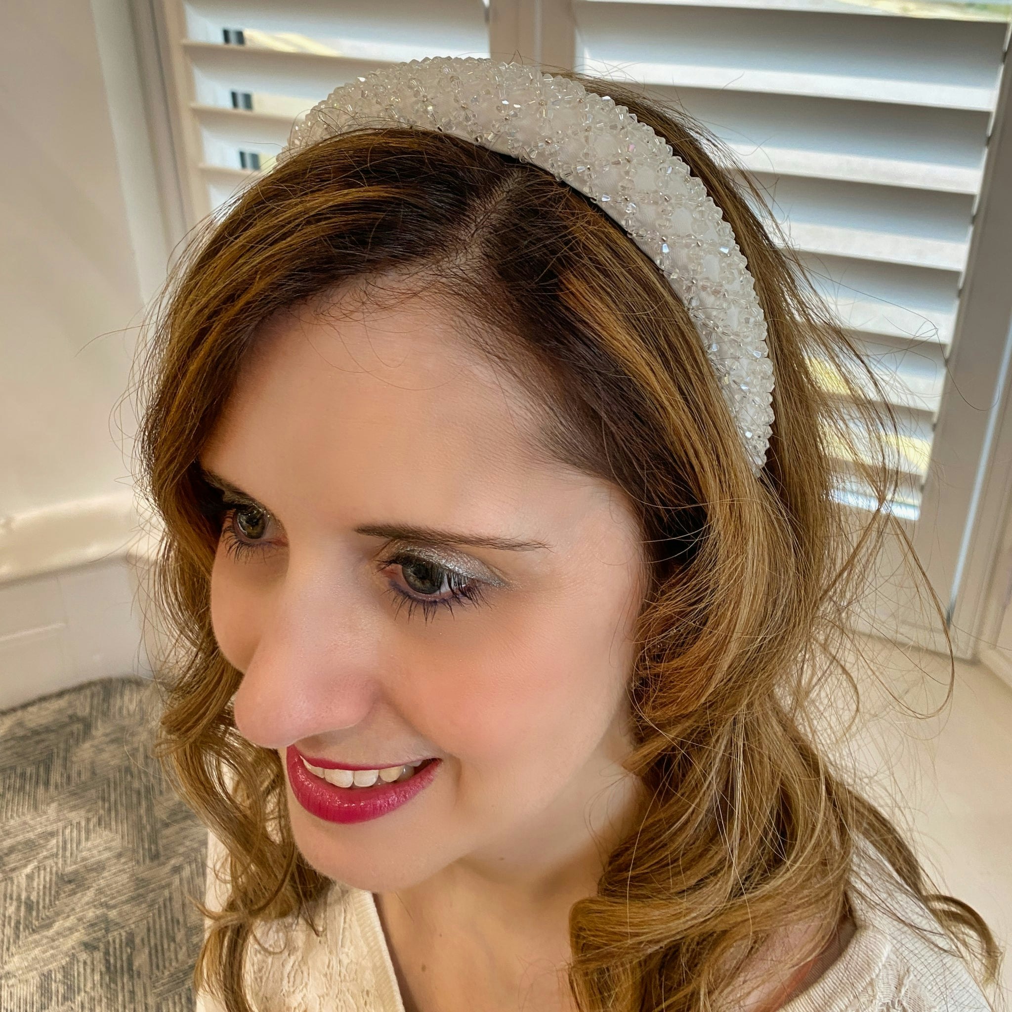 Queenmee Accessories White Sparkly Headband Beaded Headband