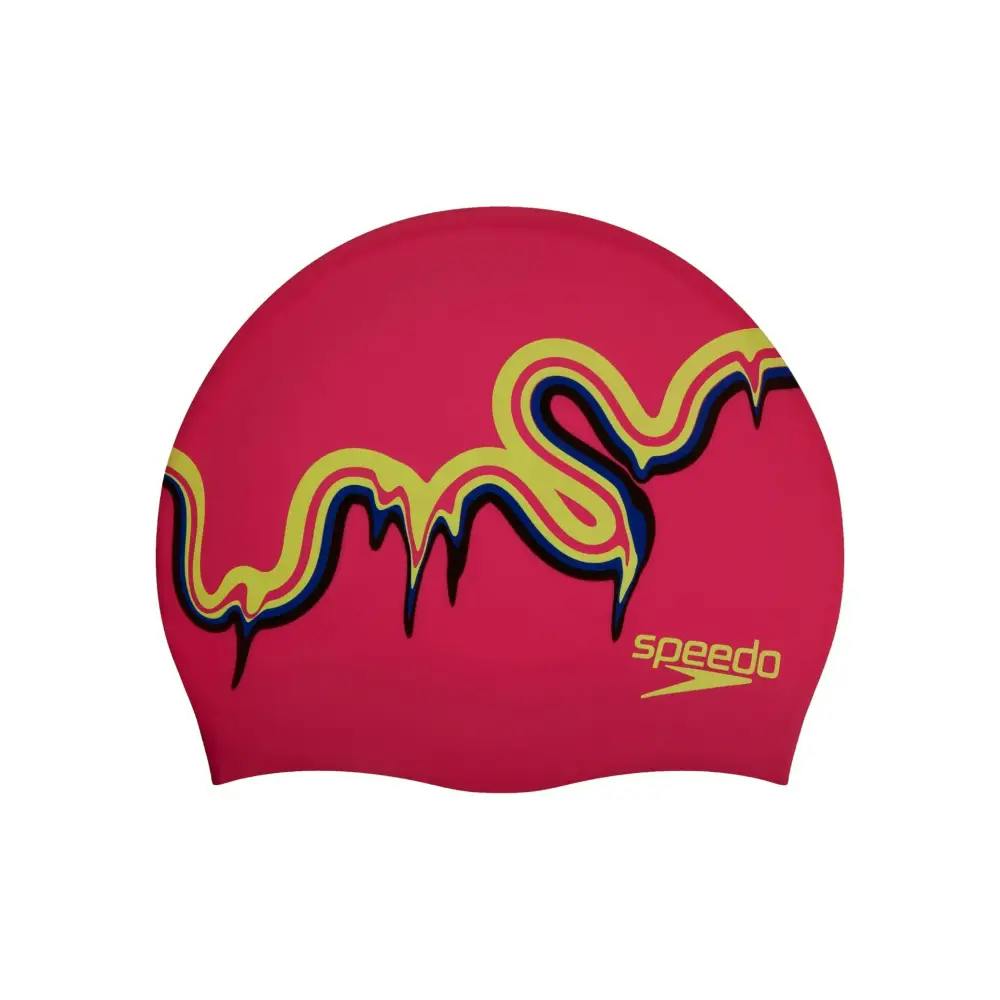 Speedo Pink/Blue Junior Slogan Print Silicone Swim Cap