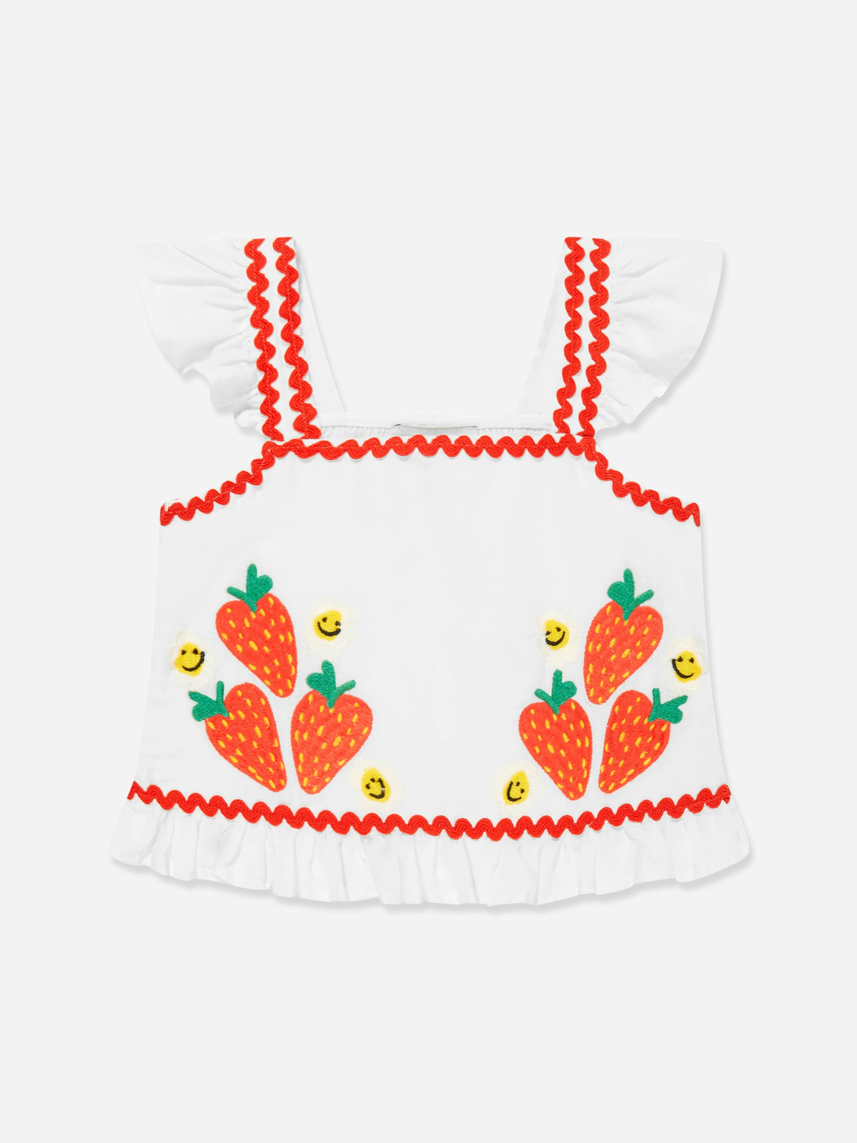 Stella Mccartney Kids Girls Ivory Stella Mccartney Linen Strawberry Top In - 16 Yrs