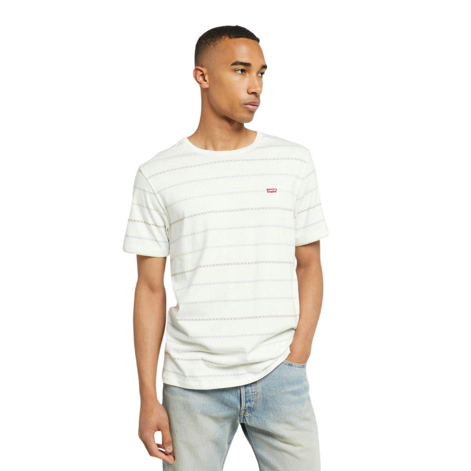 Levis Men's White Original Striped T-Shirt - M - 100% Mixed