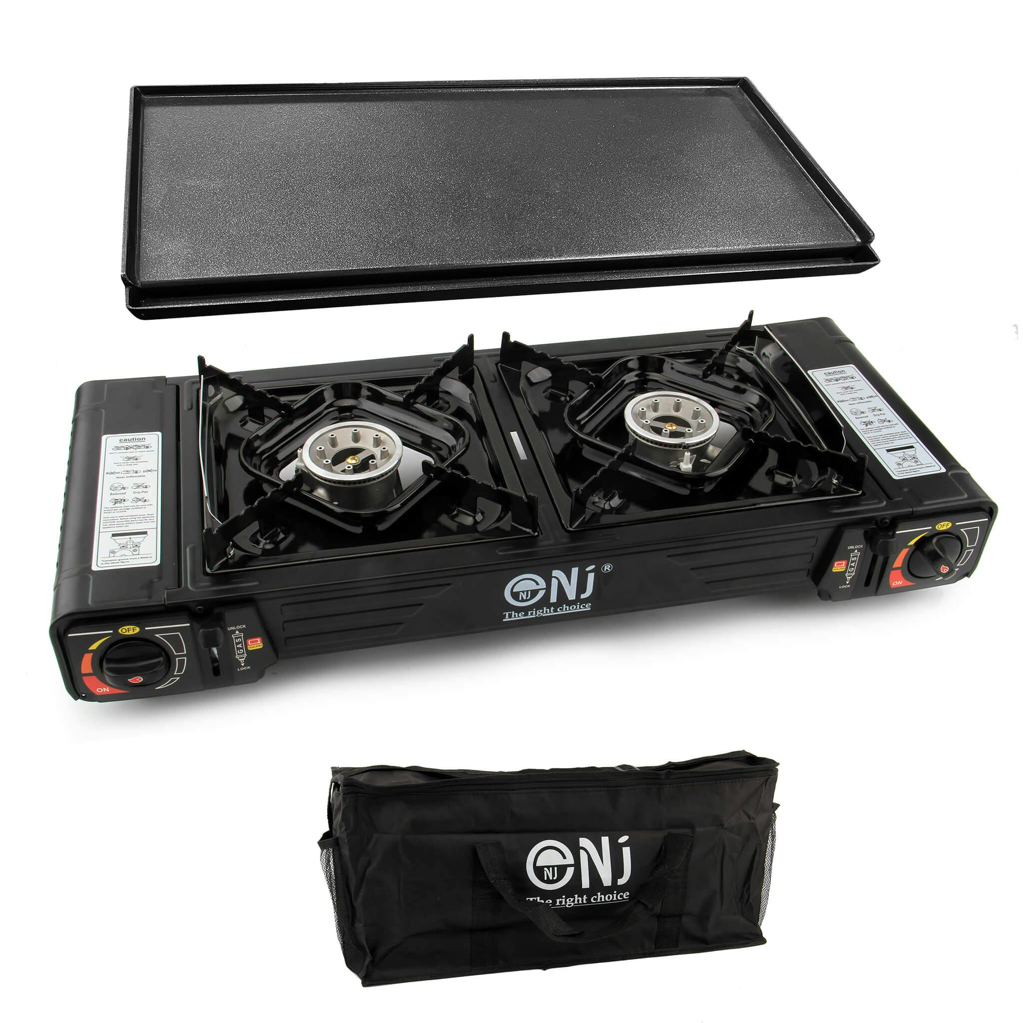 Nj Ds-22 Portable 2-Burner Camping Gas Stove With Grill