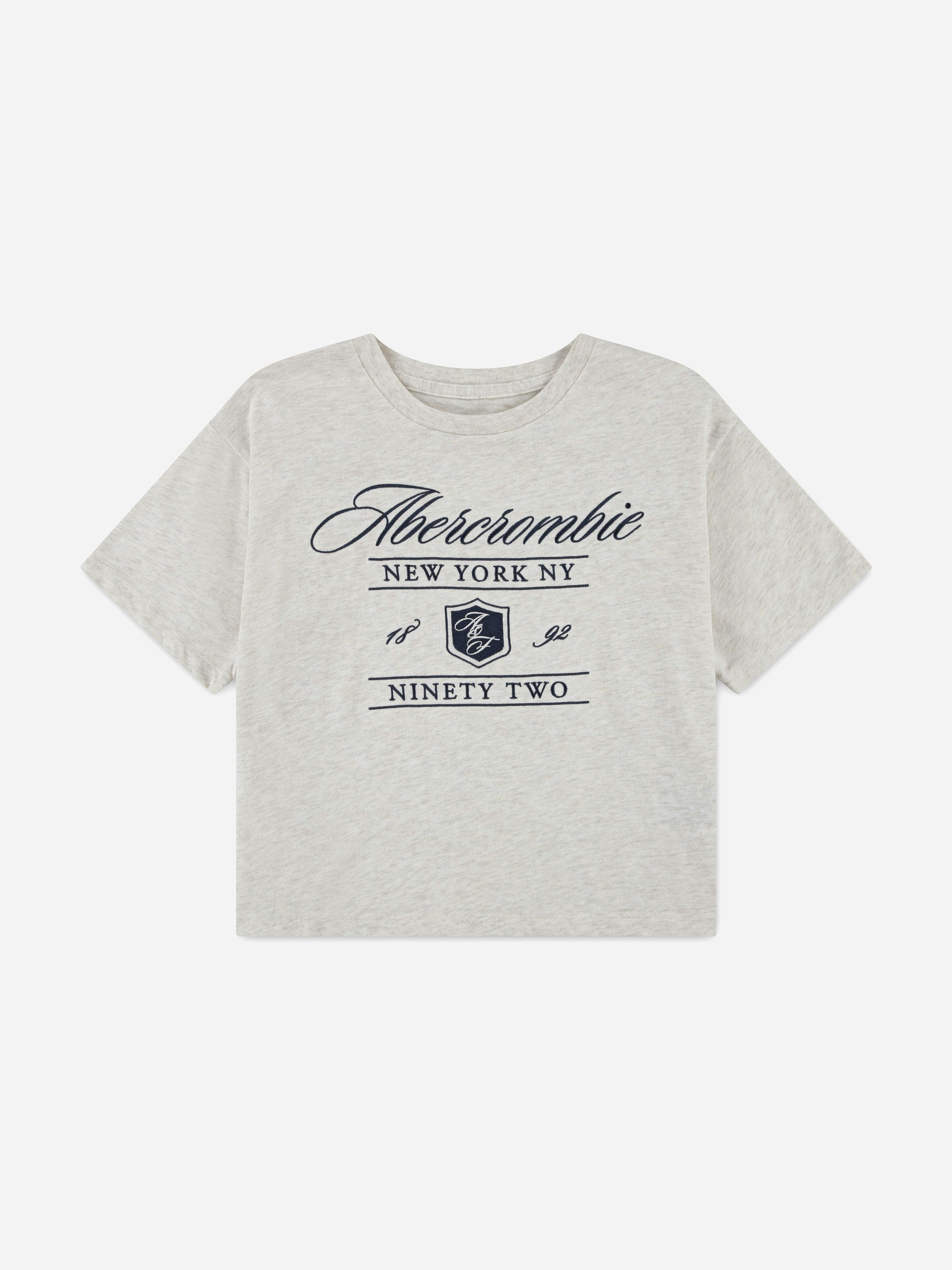 Abercrombie & Fitch Girls Beige Crest Boxy T-Shirt In - 9 - 10 Yrs