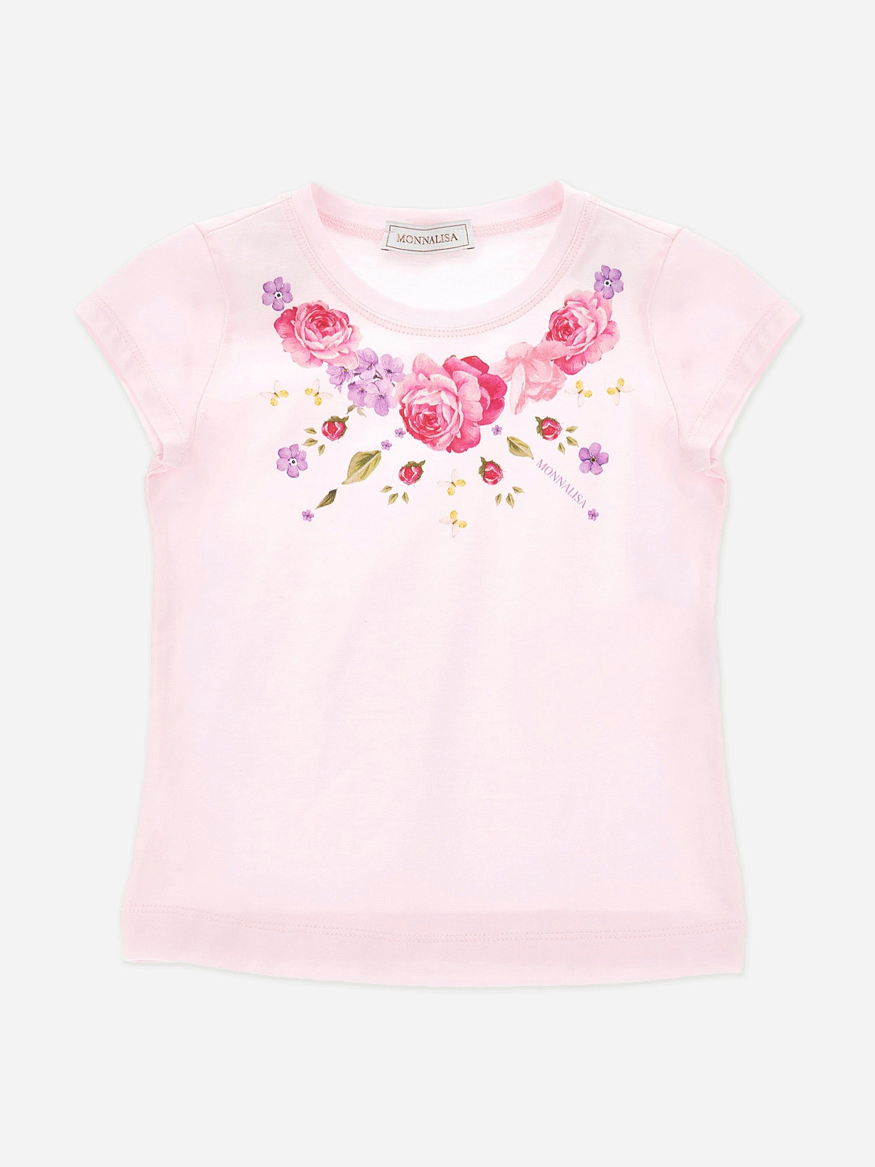 Monnalisa Girls Pink Floral Jersey T-Shirt In - 2 Yrs