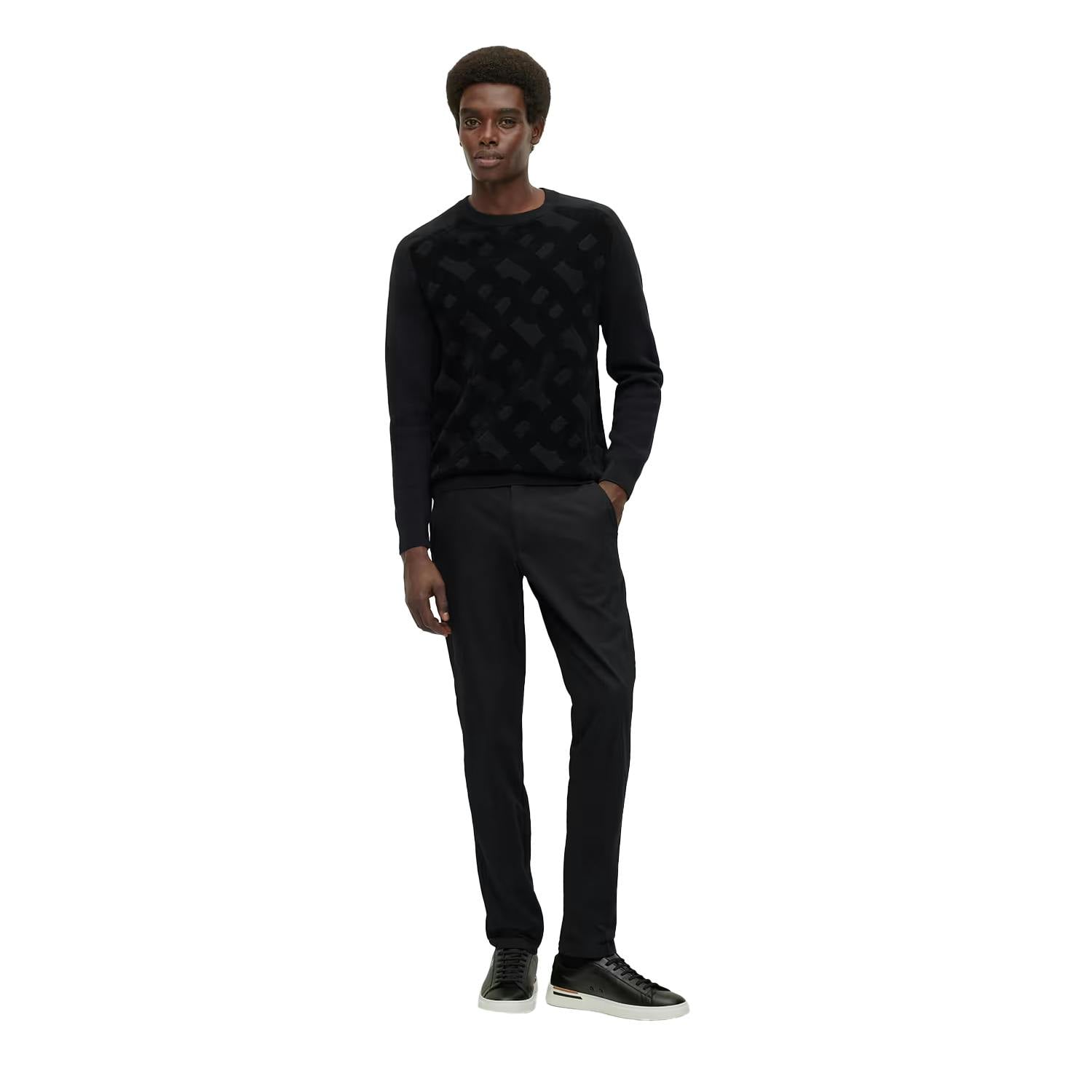 Boss Men's Black Regular Raglan Long-Sleeved Casual Sweater Top - Xxl - 100% Mixed