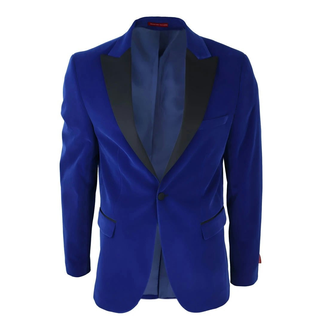 Truclothing Men's Blue/Black Royal Velvet Tux Blazer Satin Lapels Dinner Wedding Prom Tie - 52